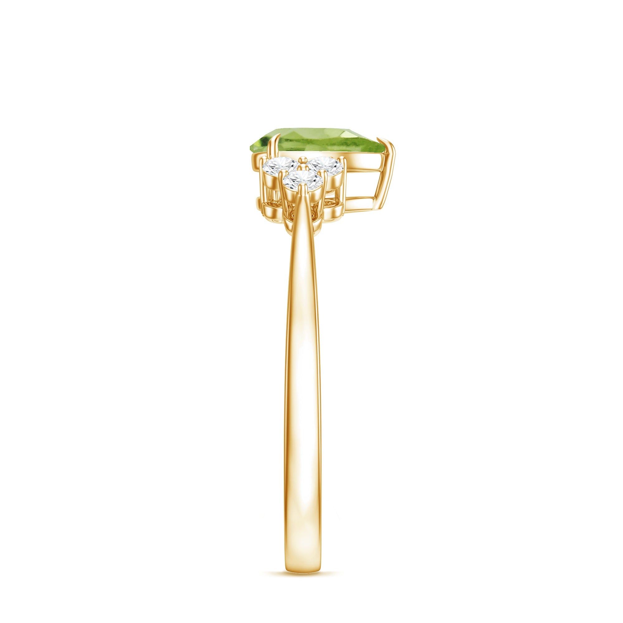 Peridot Engagement Ring – Pear Shaped Peridot Teardrop with Diamond Trio