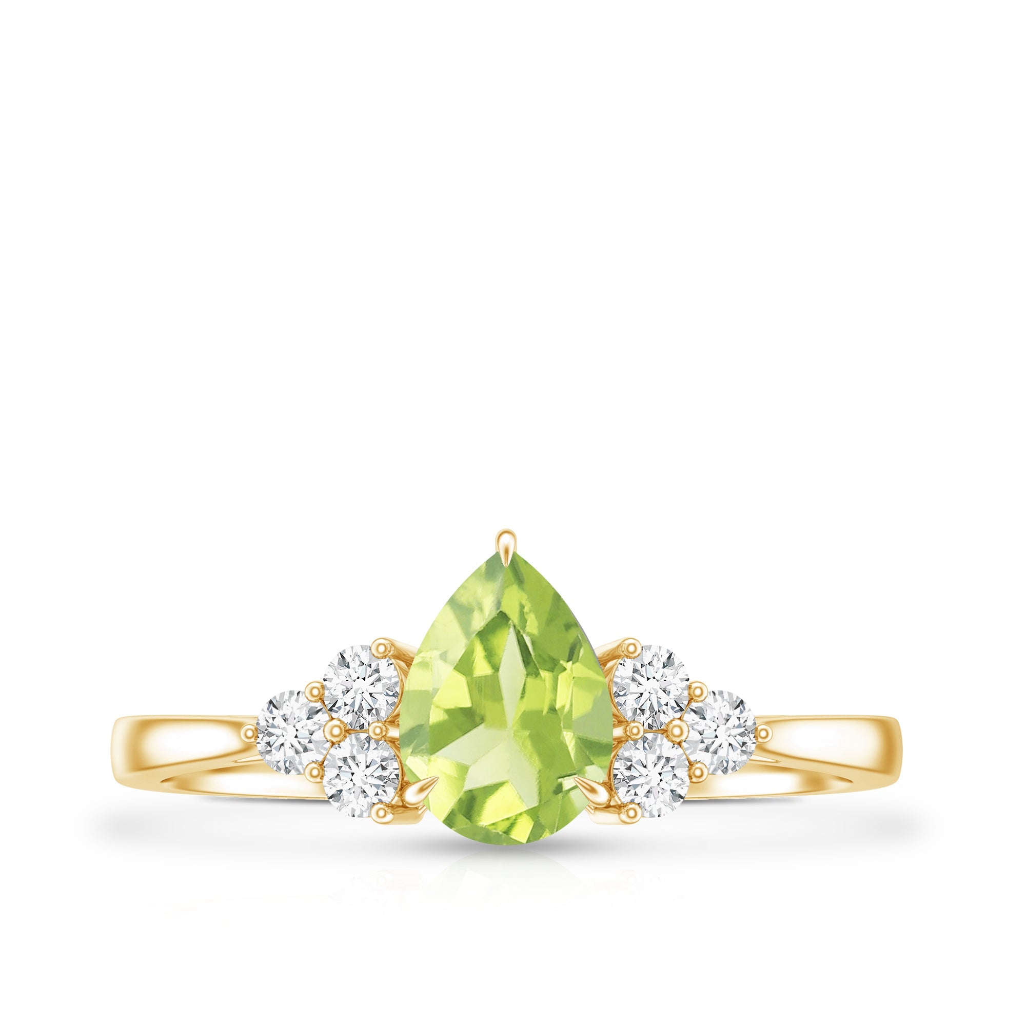 Peridot Engagement Ring – Pear Shaped Peridot Teardrop with Diamond Trio