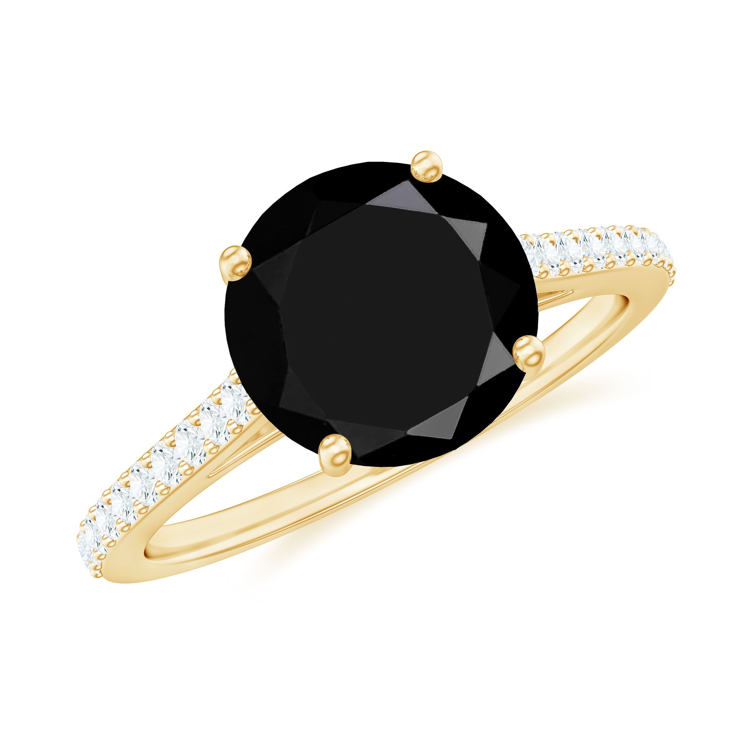 Round Cut Black Onyx Engagement Ring with Diamond Side Stones