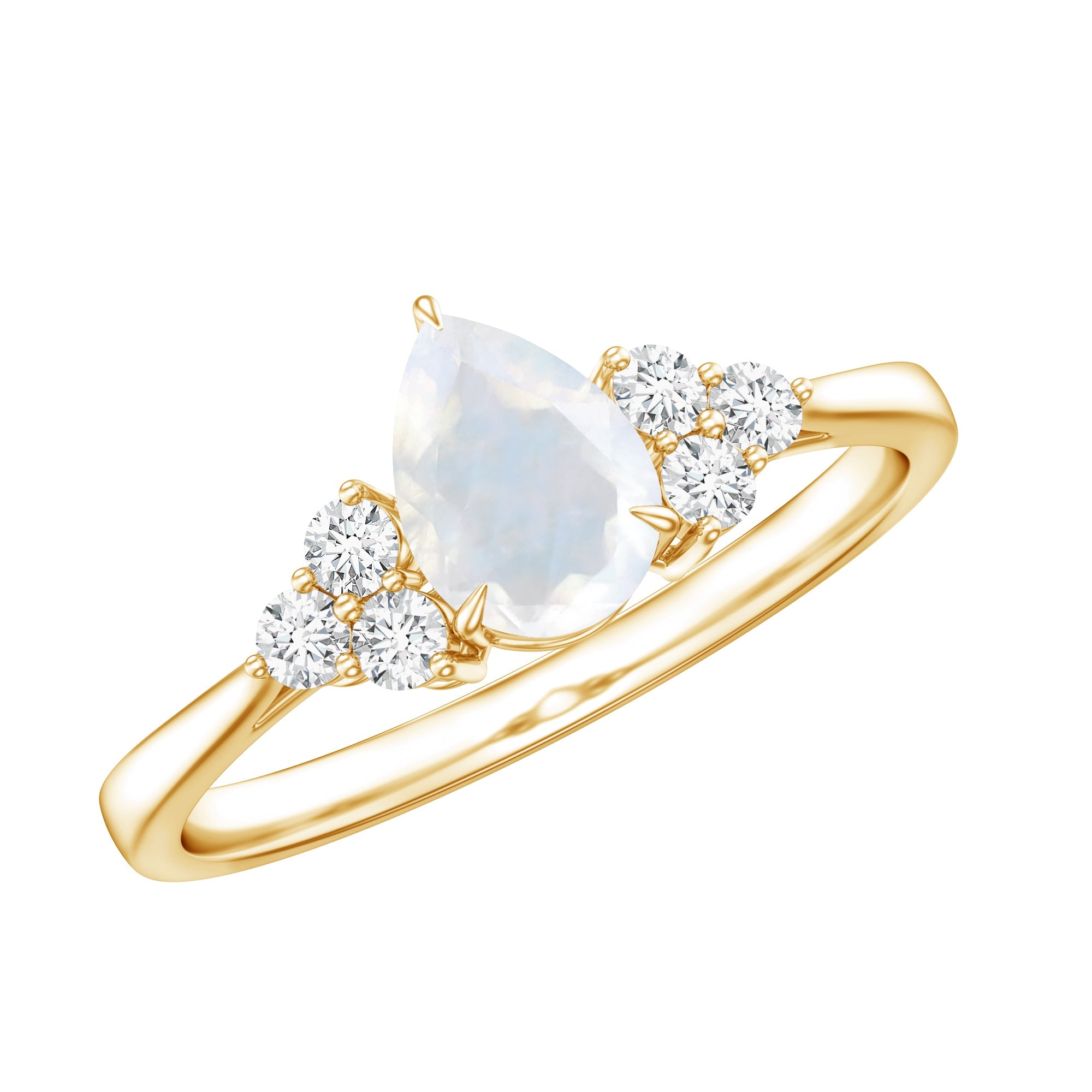 Moonstone Solitaire Ring - Pear Shape Claw Set With Diamond Trio | Elegant Gemstone Jewelry
