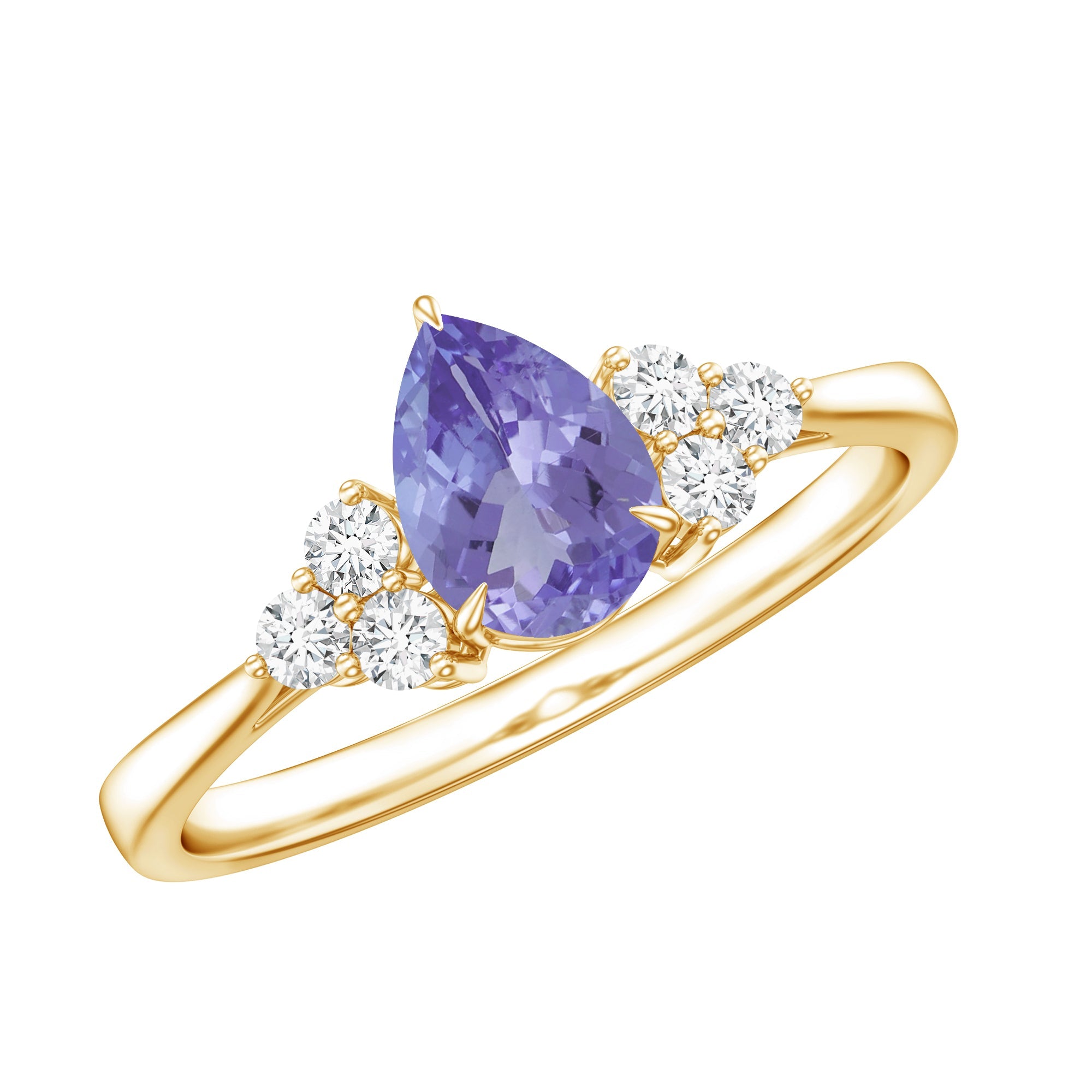 Tanzanite Engagement Ring – Pear Shaped AAA Quality Blue Gemstone With Diamond Trio Accents