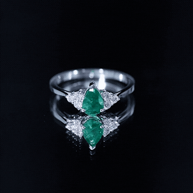 Pear Shape Emerald Ring - 0.6 Carat AAA Quality Emerald Engagement Ring with Diamond Accents