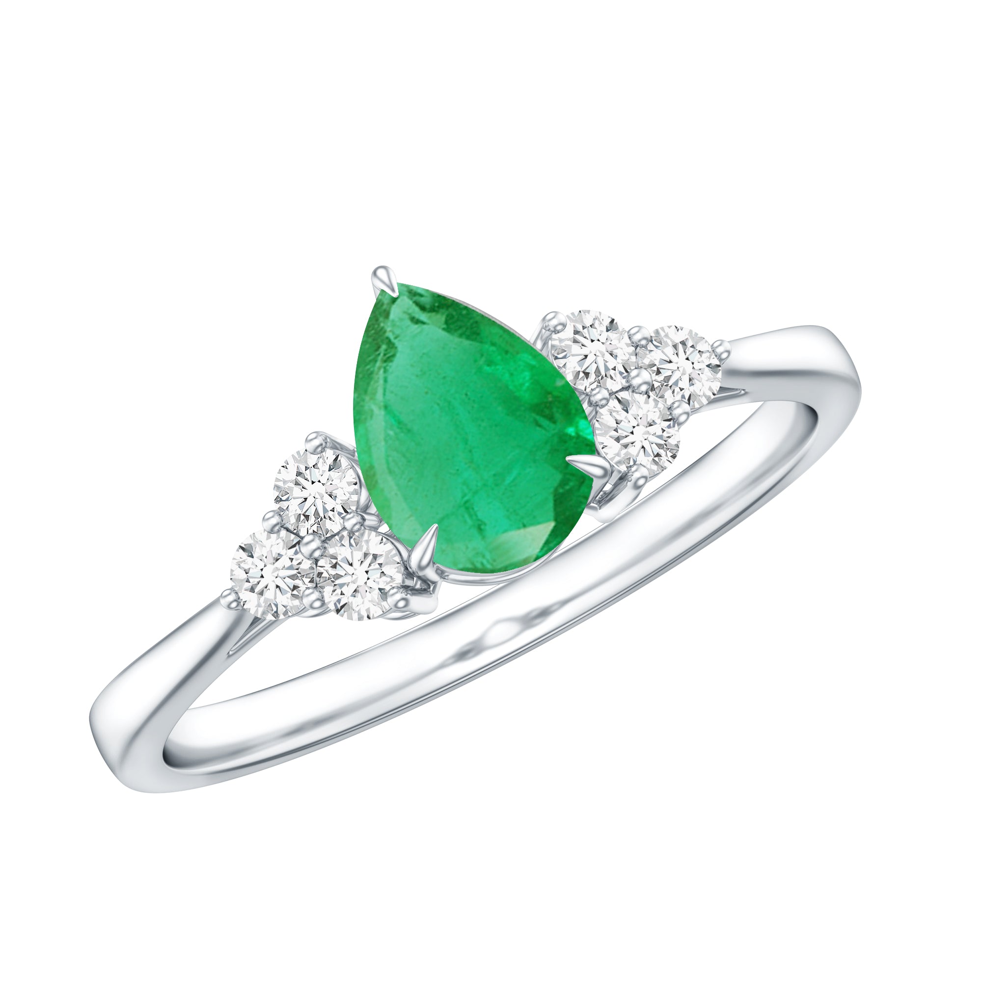 Pear Shape Emerald Ring - 0.6 Carat AAA Quality Emerald Engagement Ring with Diamond Accents