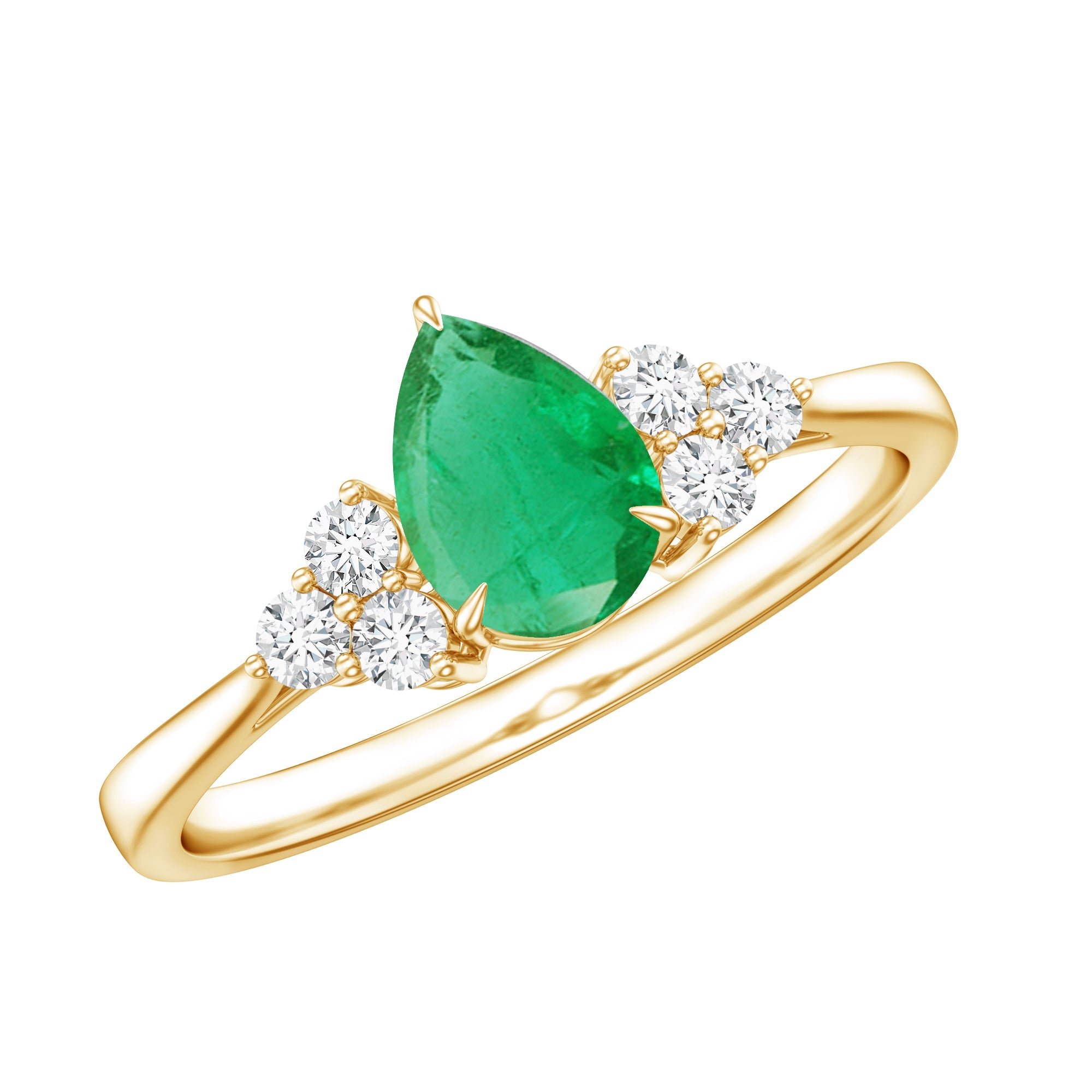 Pear Shape Emerald Ring - 0.6 Carat AAA Quality Emerald Engagement Ring with Diamond Accents