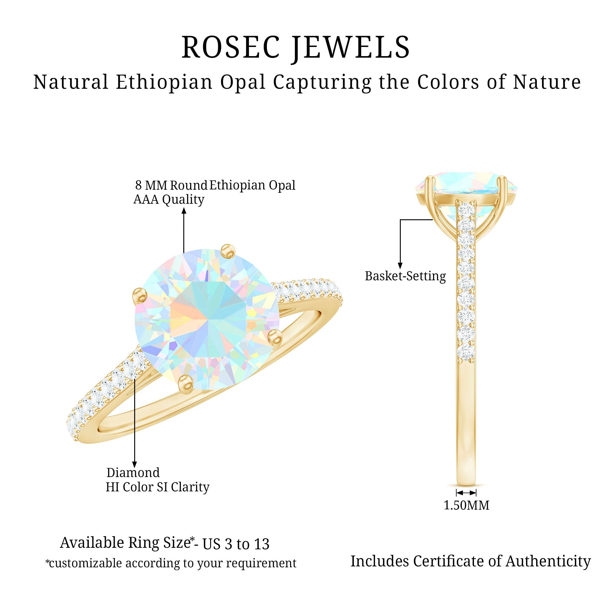 2 Carat Ethiopian Opal Diamond Engagement Ring with Certificate
