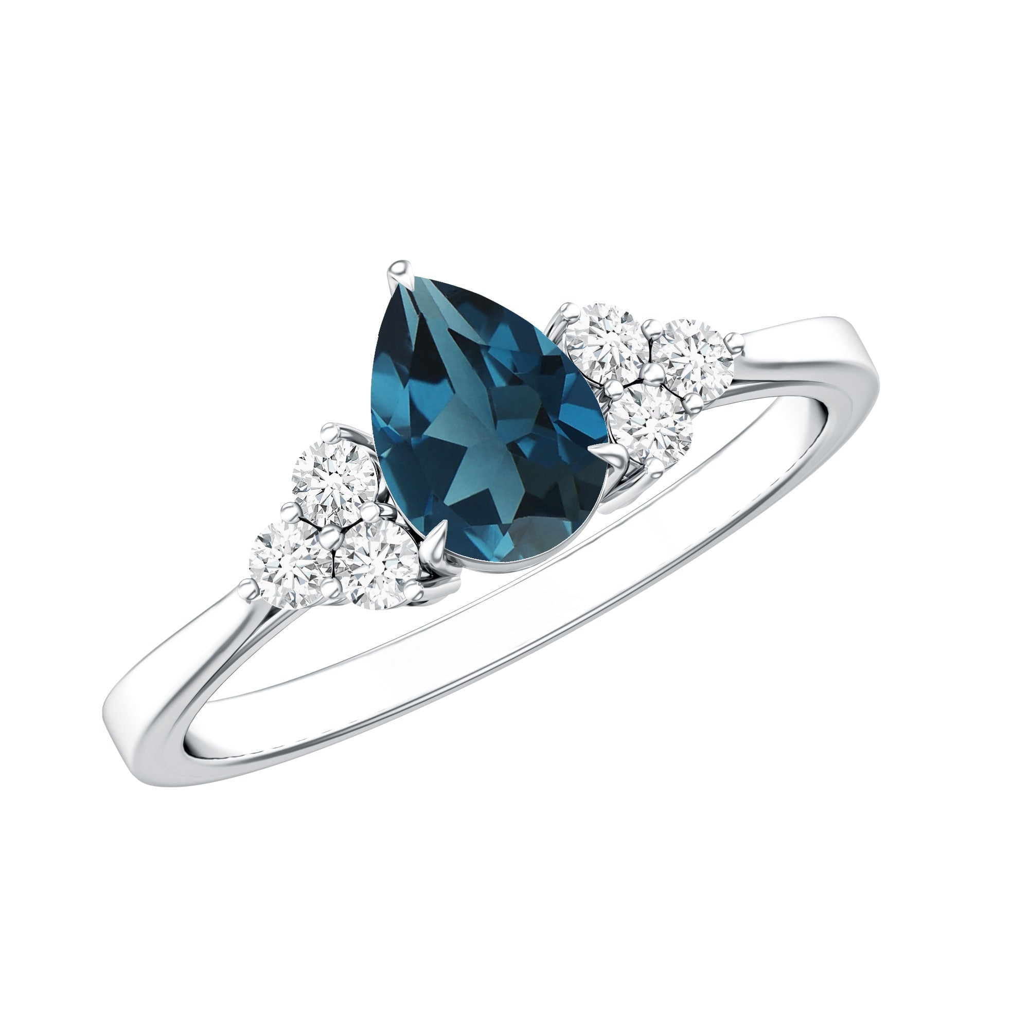 5X7mm Pear Shape London Blue Topaz Engagement Ring with Diamond Trio