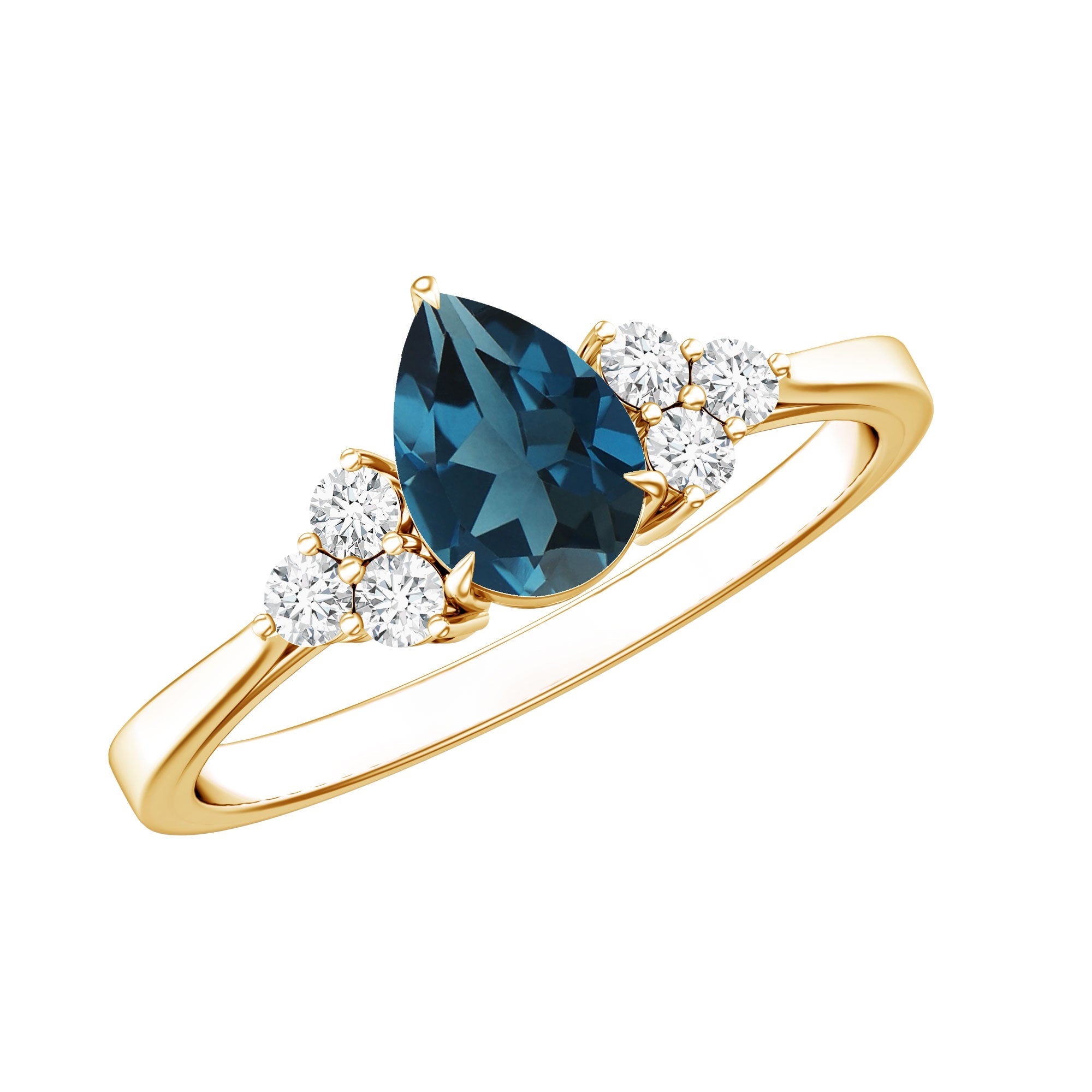 5X7mm Pear Shape London Blue Topaz Engagement Ring with Diamond Trio