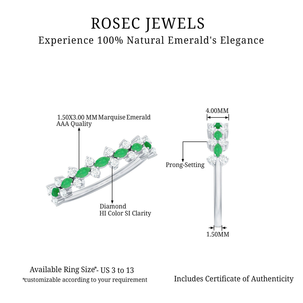 Emerald Half Eternity Ring - Genuine Green Emerald & Diamond Band for Women