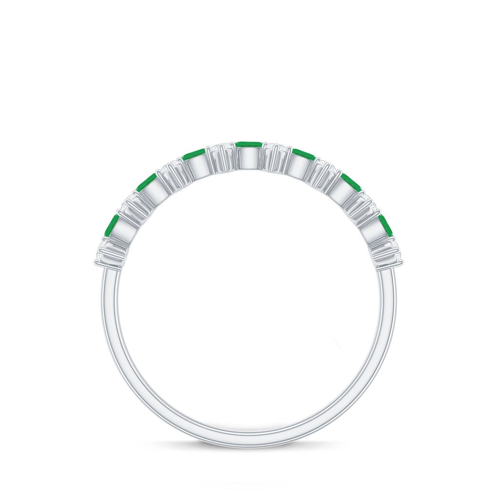 Emerald Half Eternity Ring - Genuine Green Emerald & Diamond Band for Women
