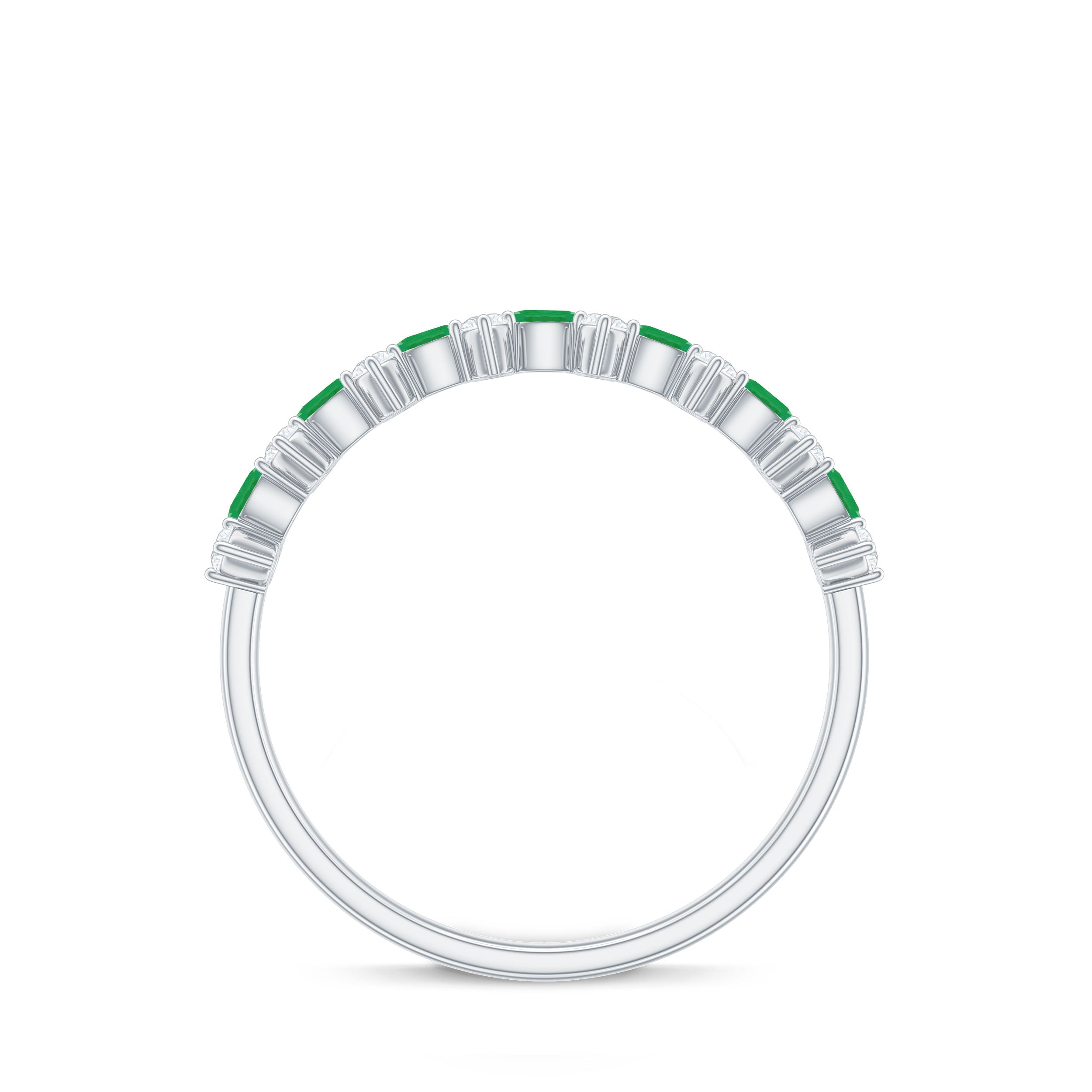 Emerald Half Eternity Ring - Genuine Green Emerald & Diamond Band for Women