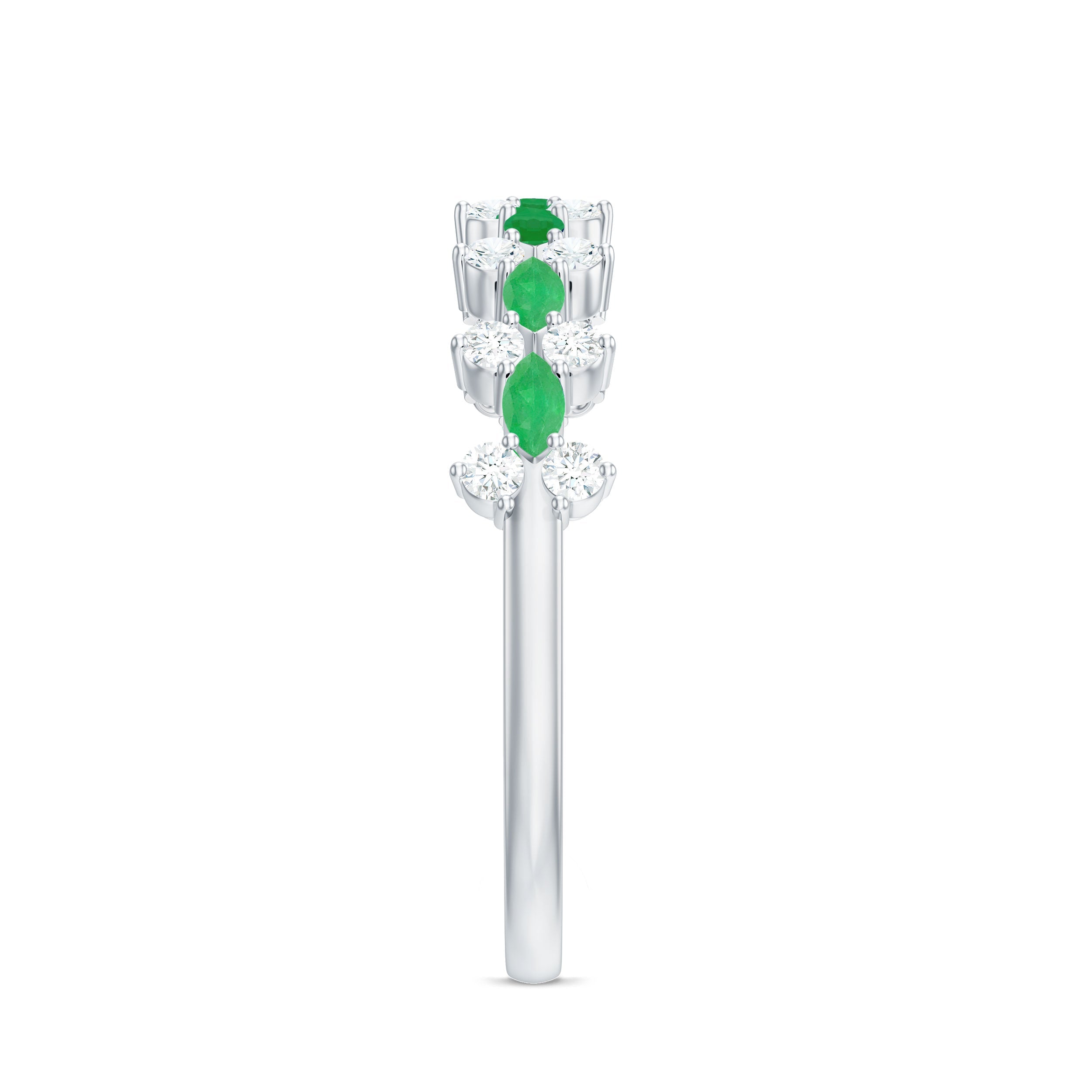 Emerald Half Eternity Ring - Genuine Green Emerald & Diamond Band for Women