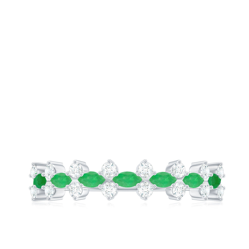 Emerald Half Eternity Ring - Genuine Green Emerald & Diamond Band for Women