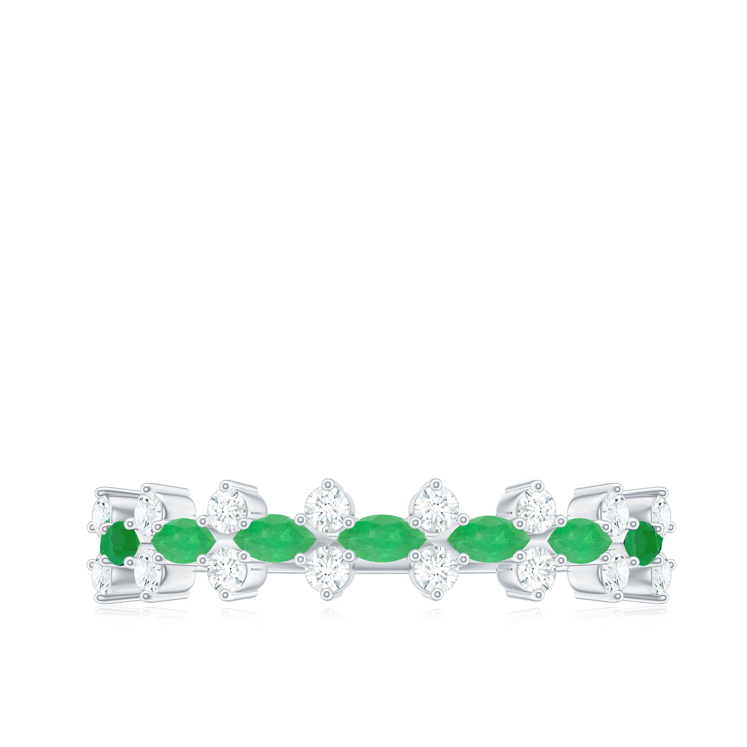 Emerald Half Eternity Ring - Genuine Green Emerald & Diamond Band for Women