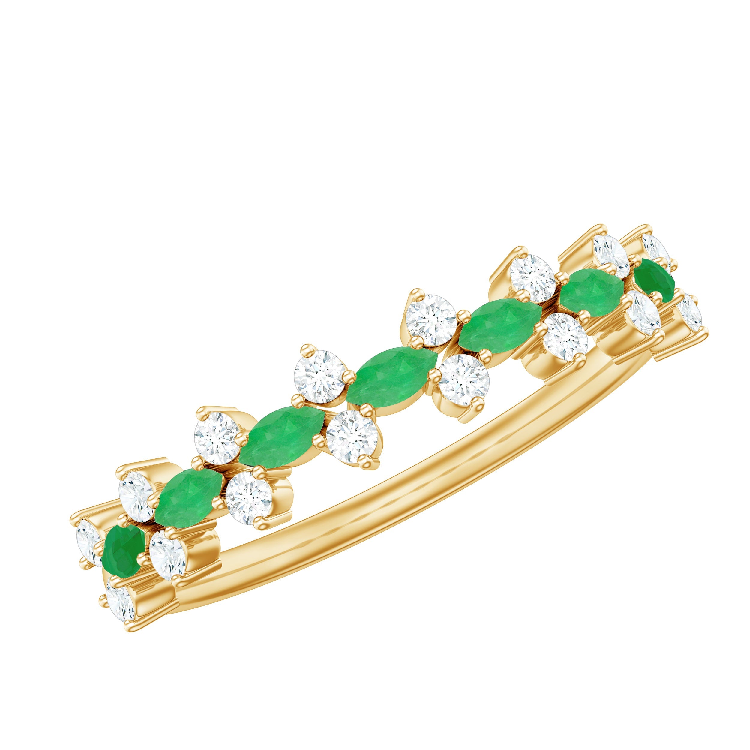 Emerald Half Eternity Ring - Genuine Green Emerald & Diamond Band for Women