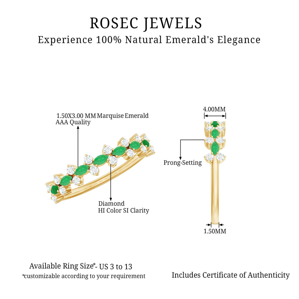 Emerald Half Eternity Ring - Genuine Green Emerald & Diamond Band for Women