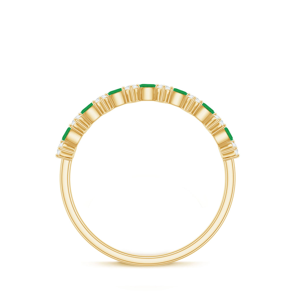 Emerald Half Eternity Ring - Genuine Green Emerald & Diamond Band for Women