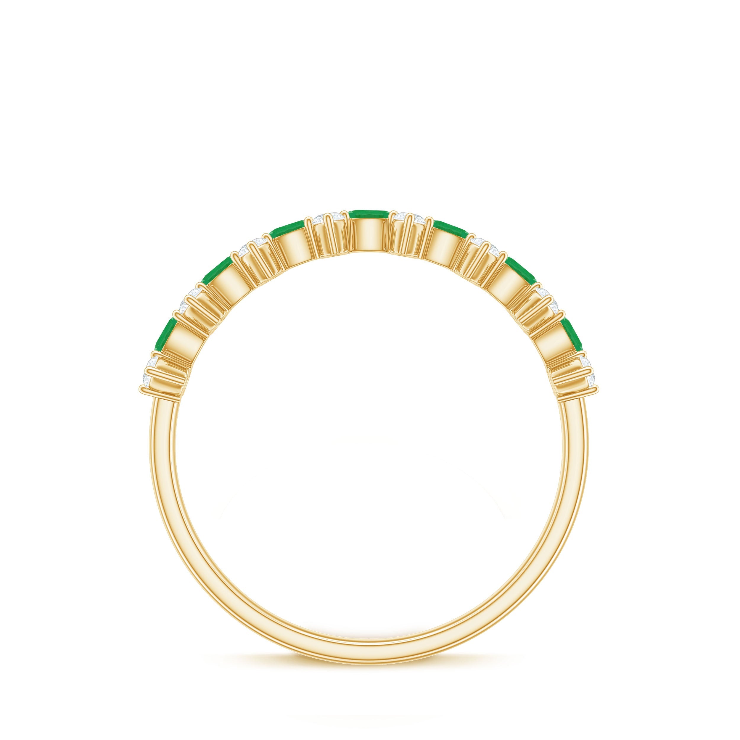 Emerald Half Eternity Ring - Genuine Green Emerald & Diamond Band for Women