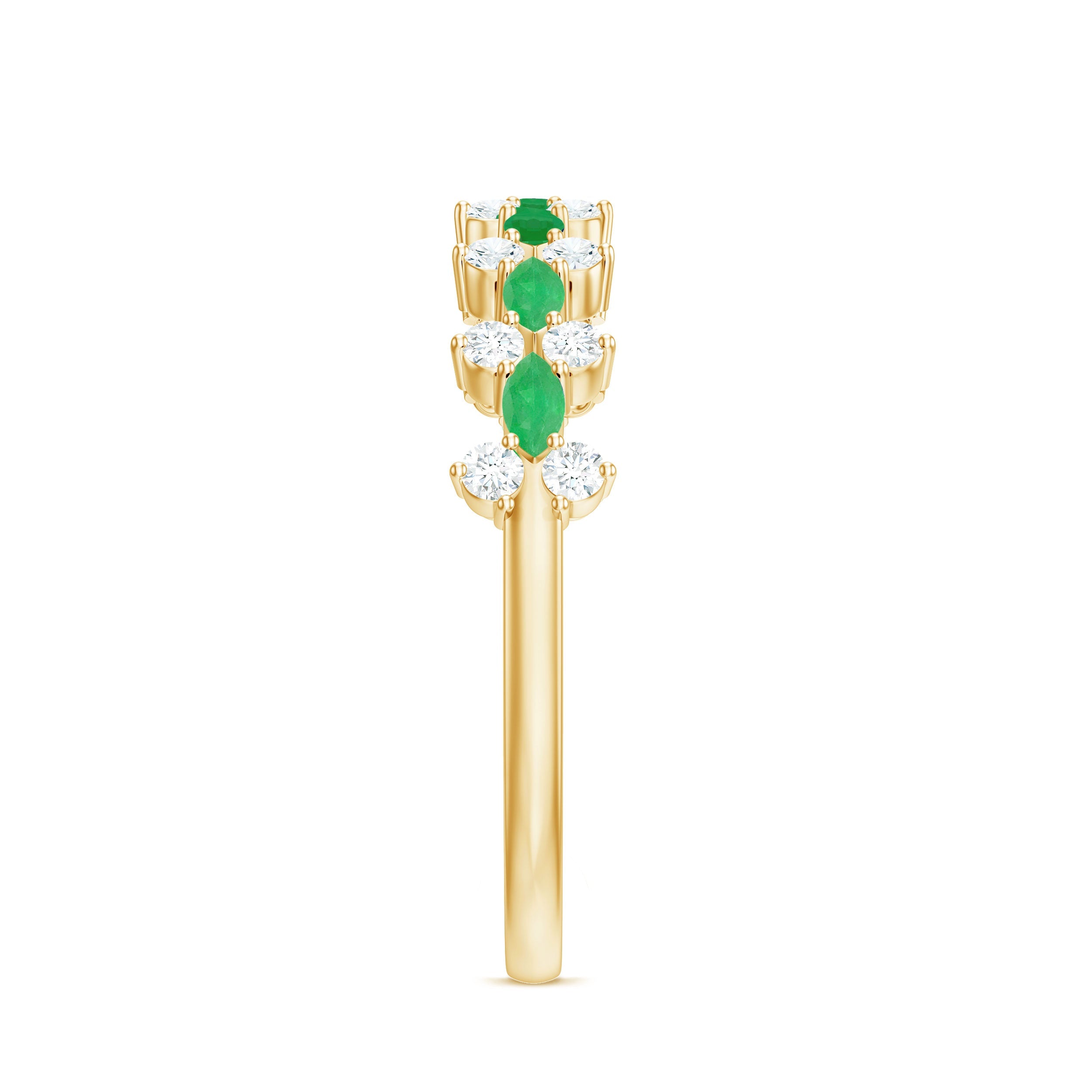 Emerald Half Eternity Ring - Genuine Green Emerald & Diamond Band for Women