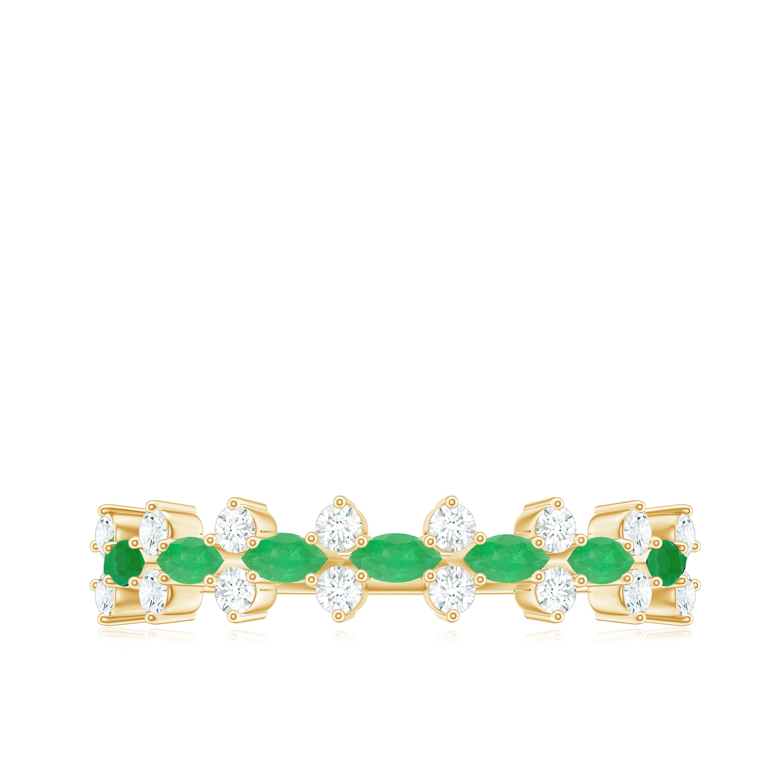 Emerald Half Eternity Ring - Genuine Green Emerald & Diamond Band for Women