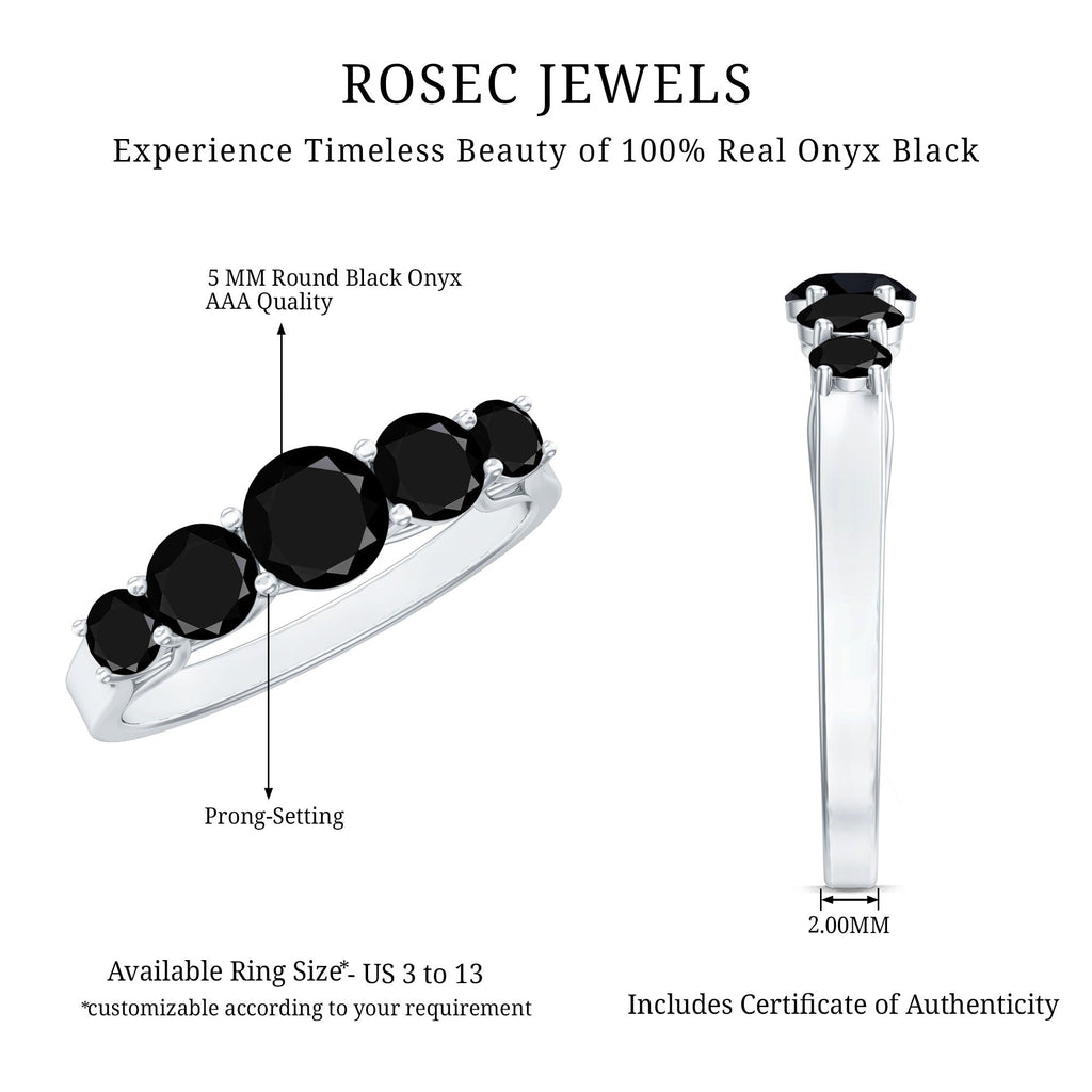 Trellis Set Black Onyx 5 Stone Ring in Graduated Style