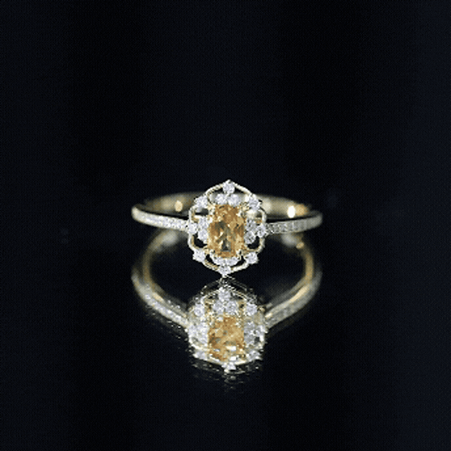 Vintage Citrine Ring – 14k Yellow Gold Silver | Oval Citrine Stone & Lab Grown Diamonds