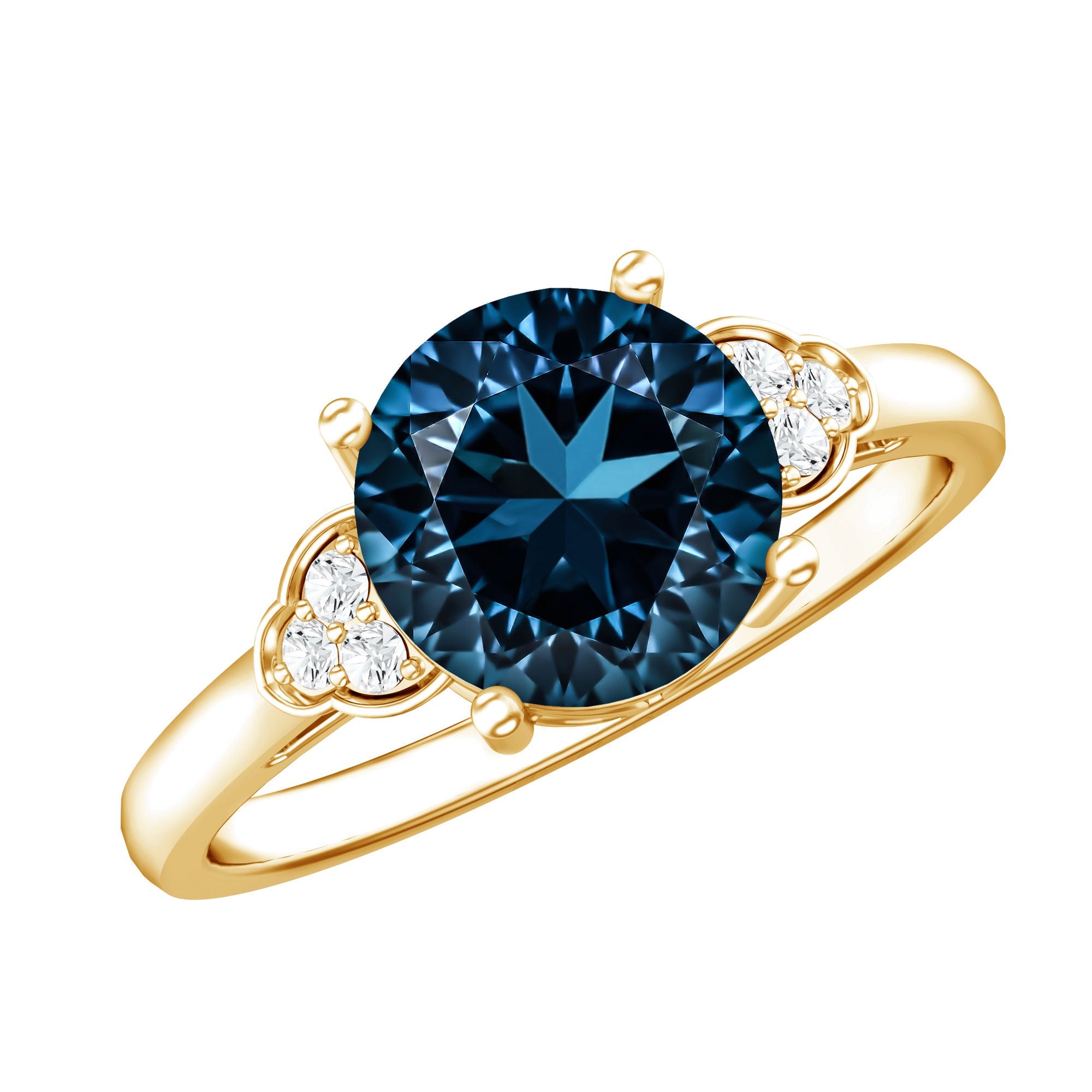 1.3 Carat London Blue Topaz Solitaire Engagement Ring with Diamond Trio