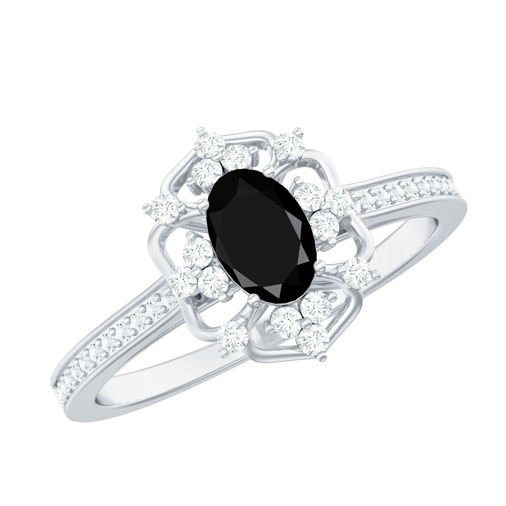 Certified 0.4 Carat Black Onyx Vintage Inspired Engagement Ring with Diamond