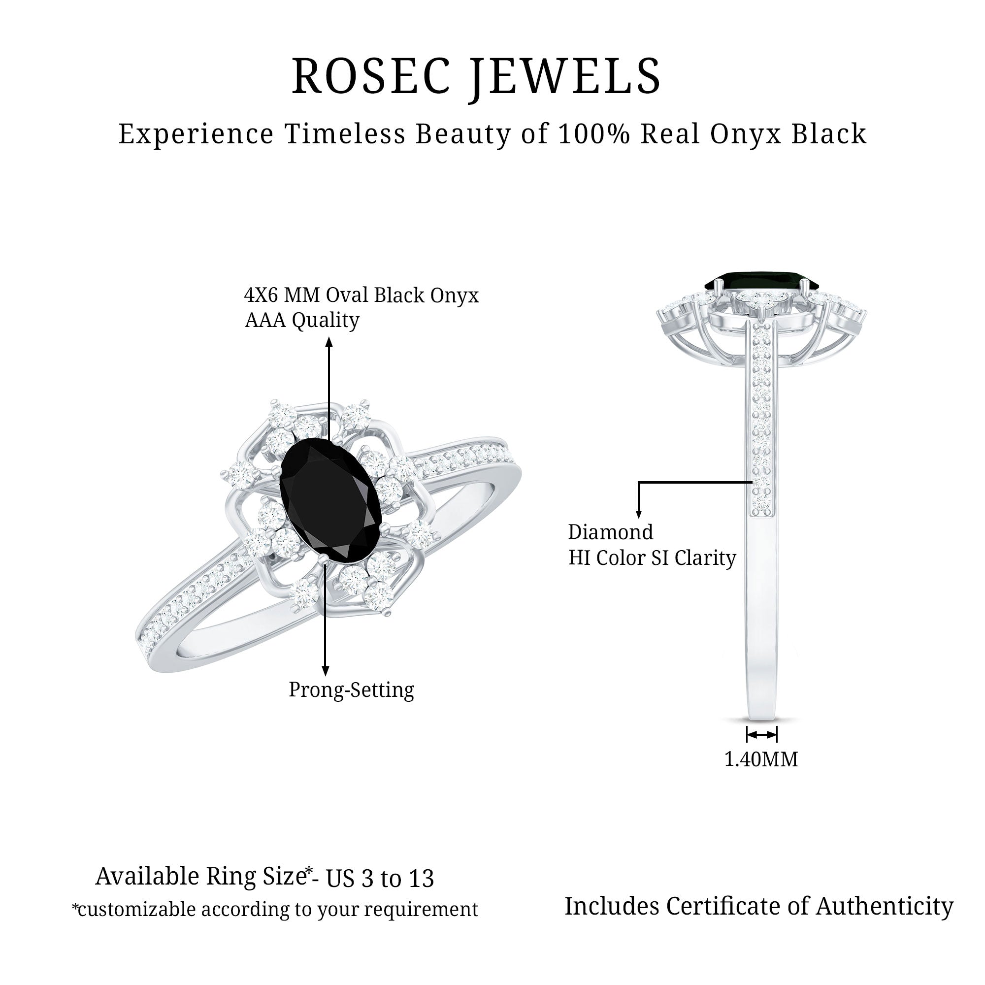 Certified 0.4 Carat Black Onyx Vintage Inspired Engagement Ring with Diamond