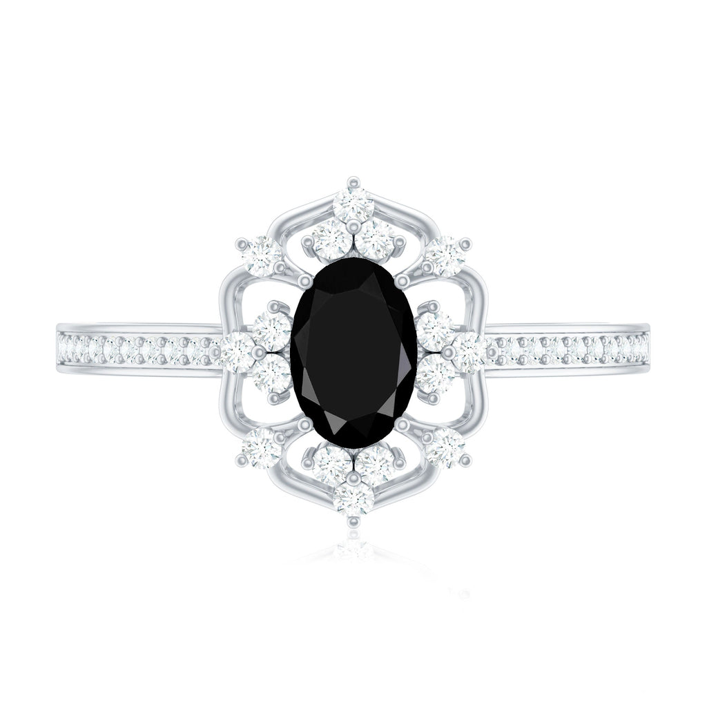 Certified 0.4 Carat Black Onyx Vintage Inspired Engagement Ring with Diamond