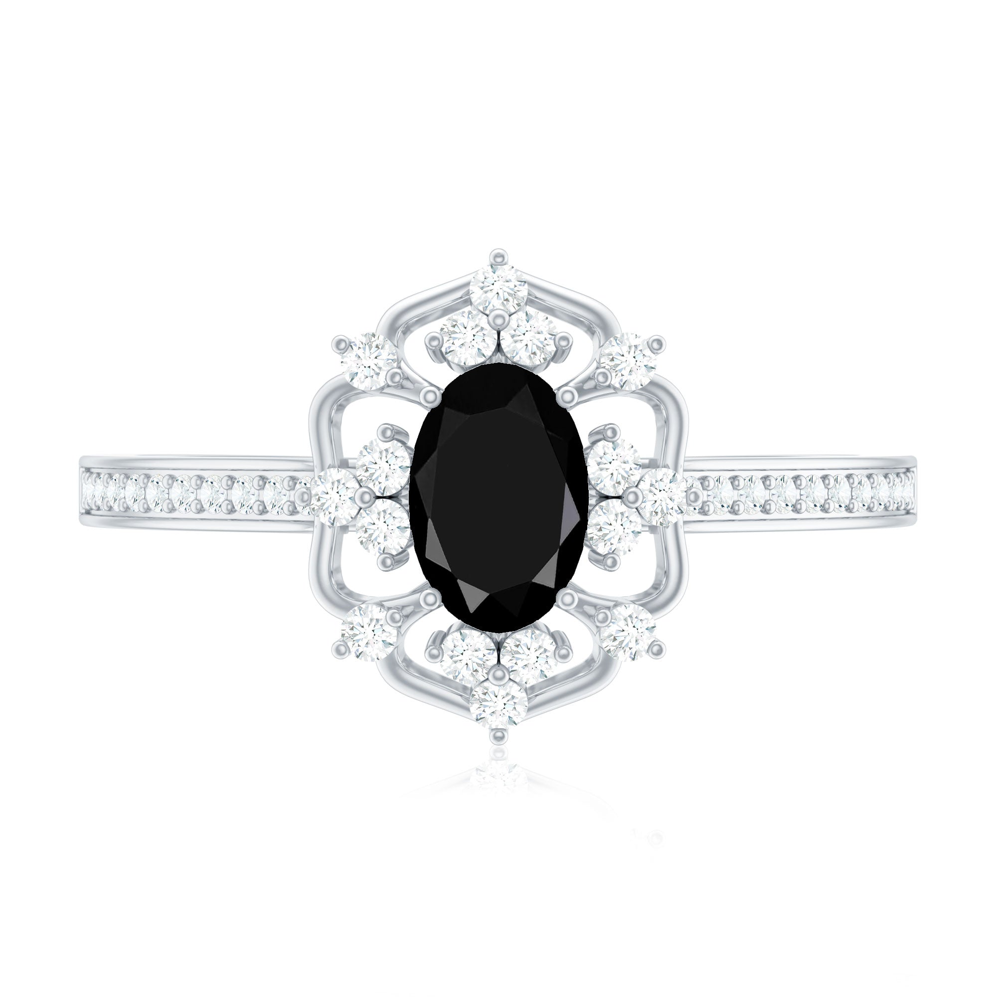 Certified 0.4 Carat Black Onyx Vintage Inspired Engagement Ring with Diamond