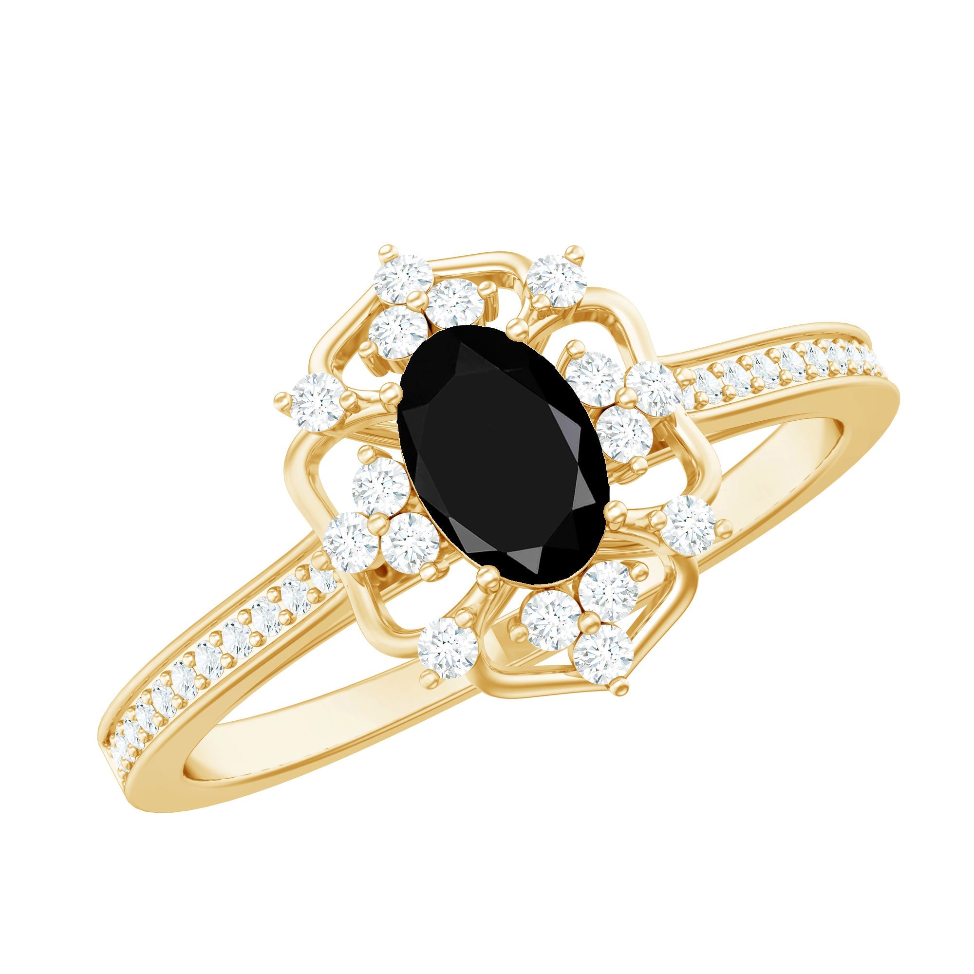 Certified 0.4 Carat Black Onyx Vintage Inspired Engagement Ring with Diamond