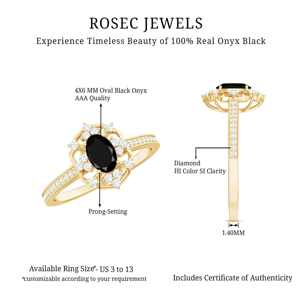 Certified 0.4 Carat Black Onyx Vintage Inspired Engagement Ring with Diamond