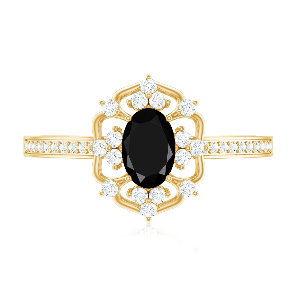 Certified 0.4 Carat Black Onyx Vintage Inspired Engagement Ring with Diamond