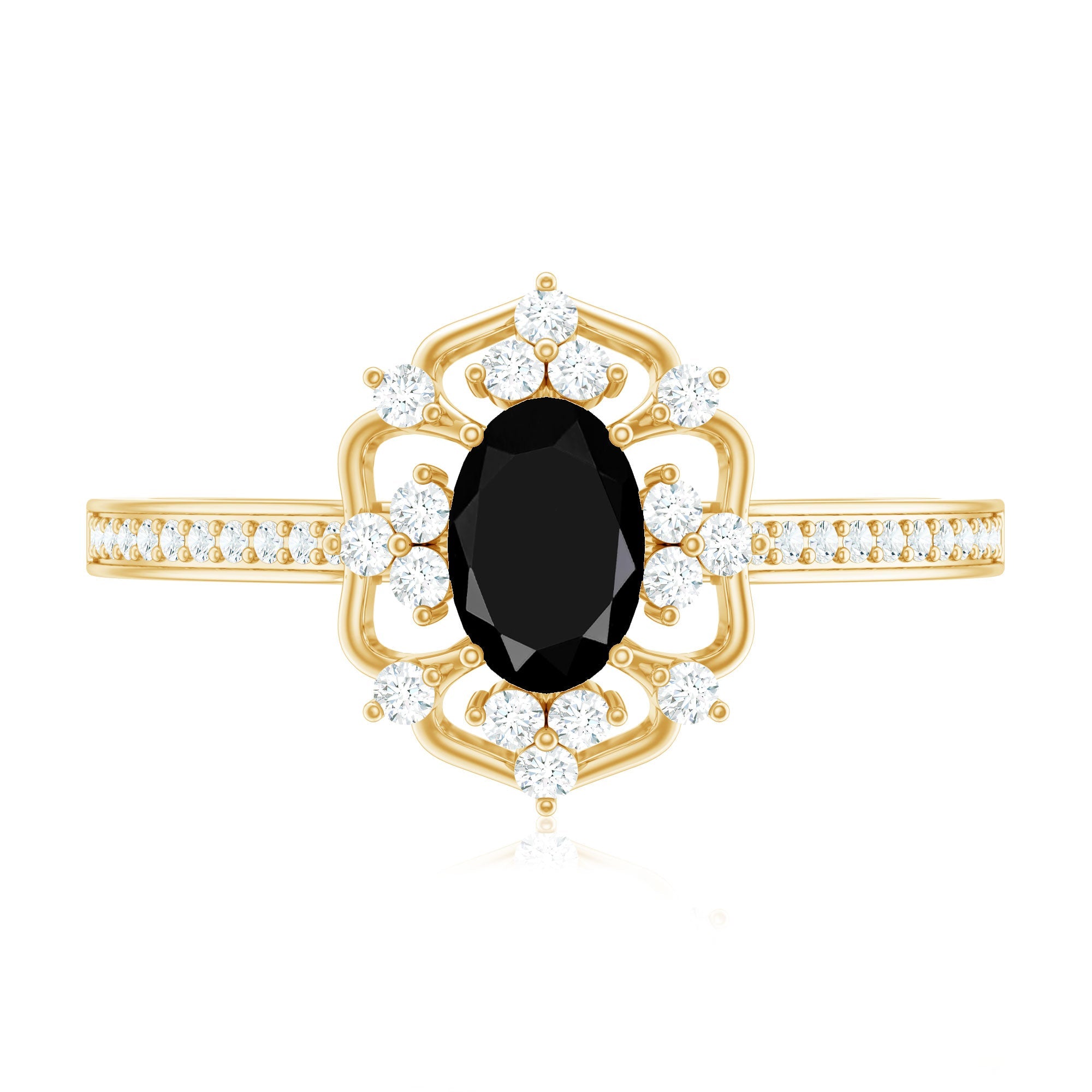 Certified 0.4 Carat Black Onyx Vintage Inspired Engagement Ring with Diamond