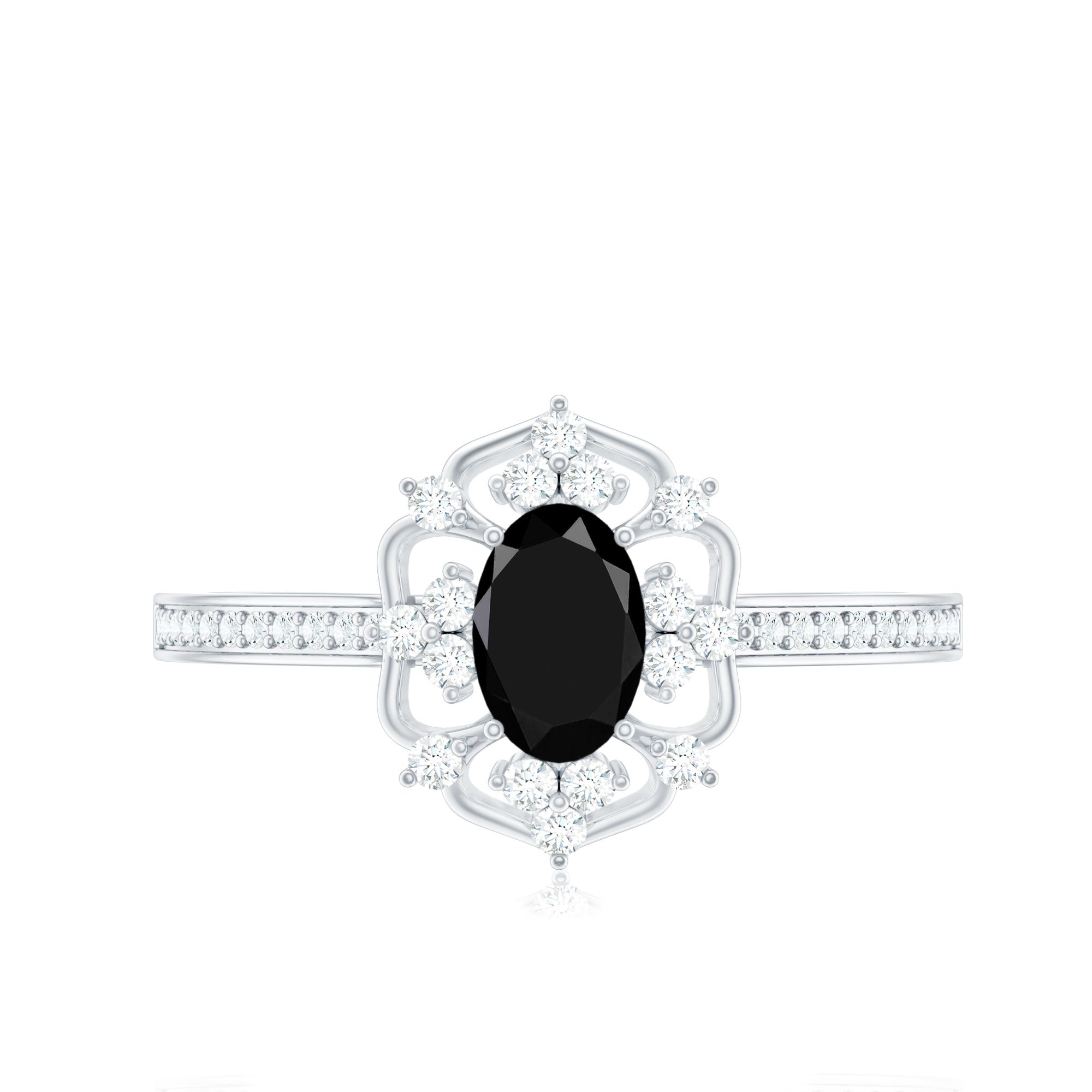 Vintage Looking Black Spinel Oval Engagement Ring with Diamond