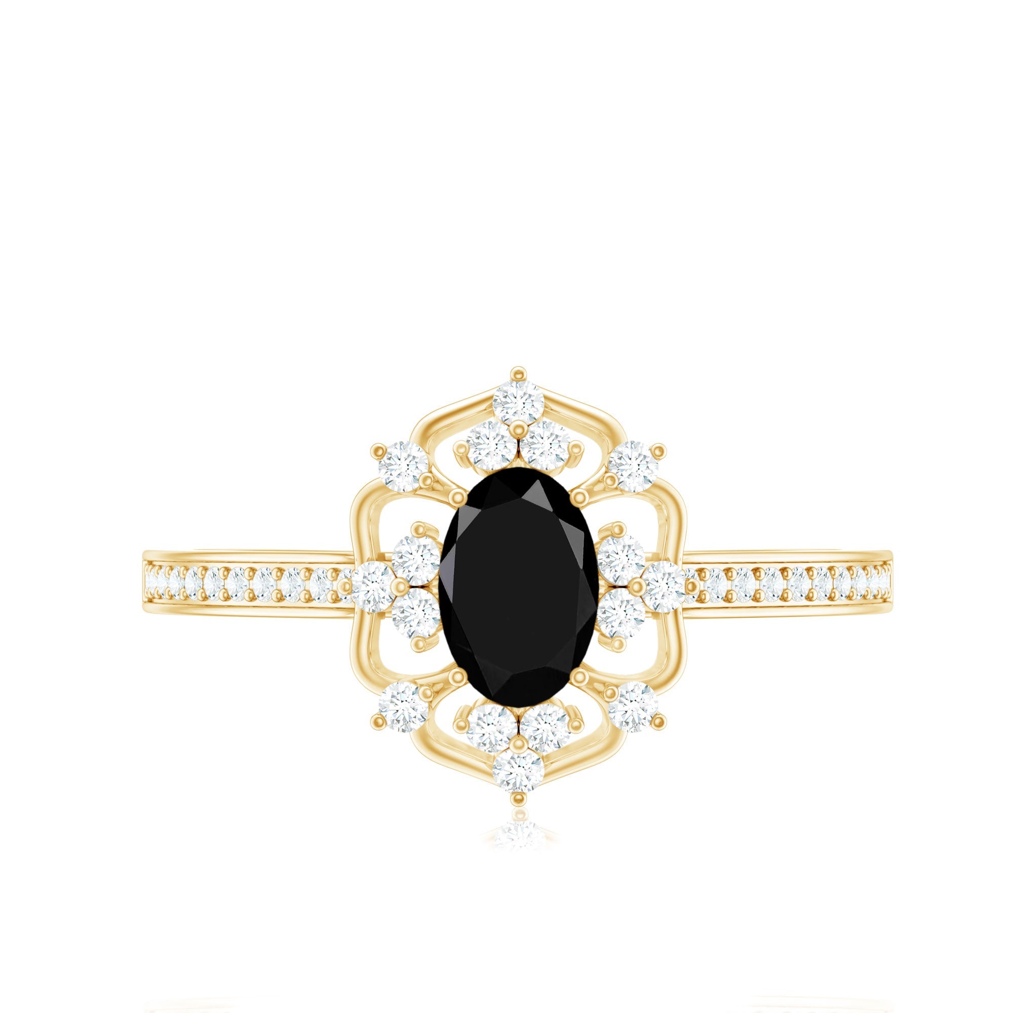 Vintage Looking Black Spinel Oval Engagement Ring with Diamond
