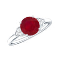 Ruby Promise Ring – AAA Quality Round Cut Ruby With Diamond Trio Accent