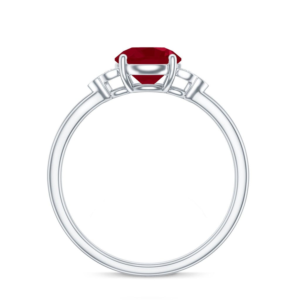 Ruby Promise Ring – AAA Quality Round Cut Ruby With Diamond Trio Accent