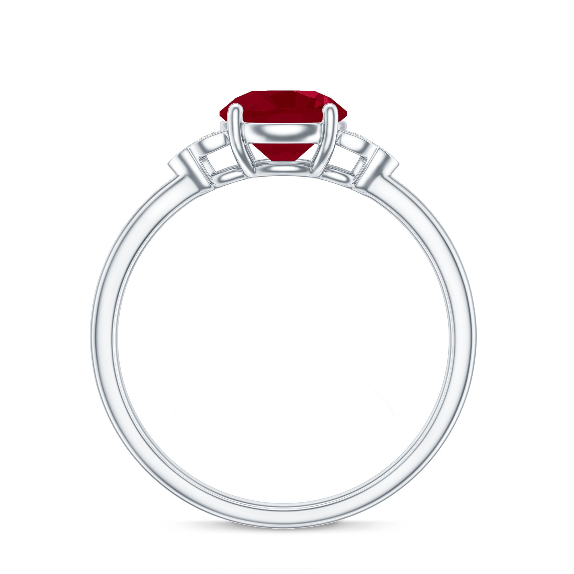 Ruby Promise Ring – AAA Quality Round Cut Ruby With Diamond Trio Accent