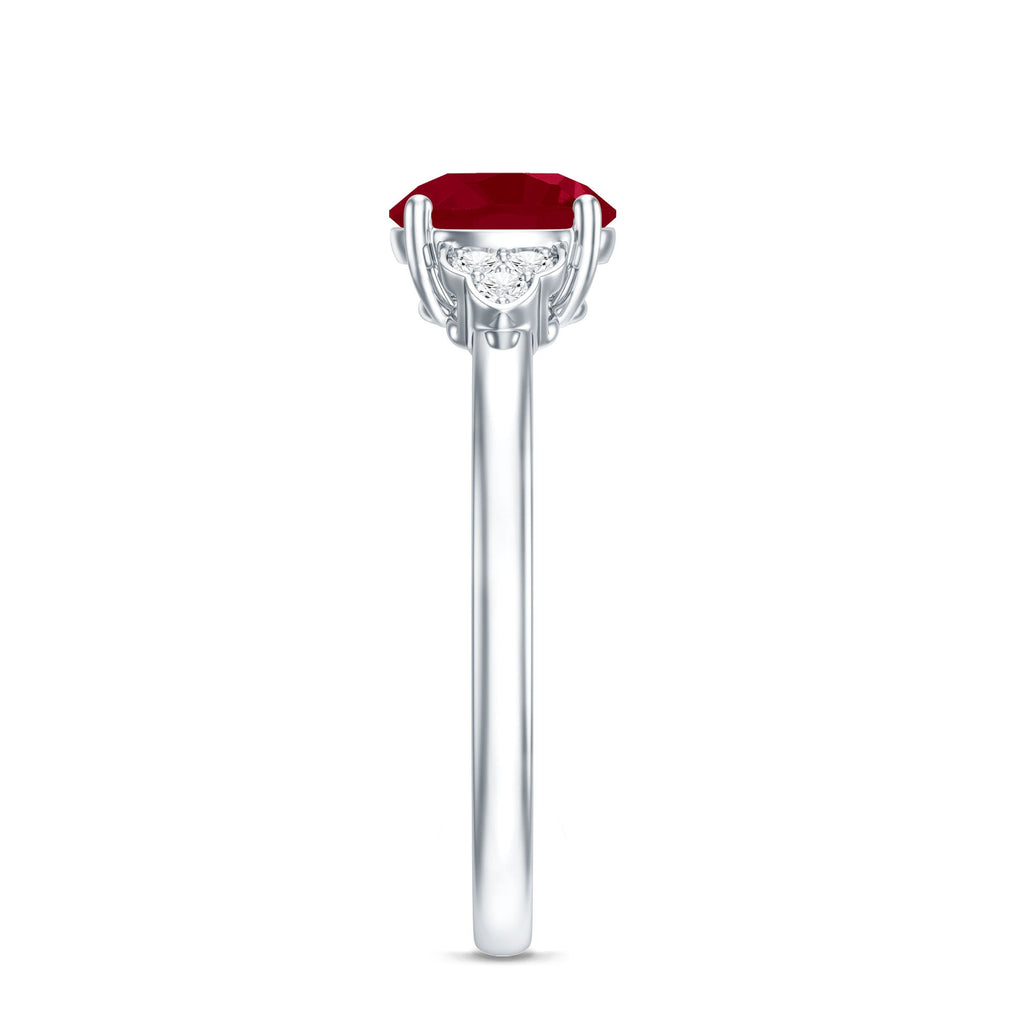 Ruby Promise Ring – AAA Quality Round Cut Ruby With Diamond Trio Accent