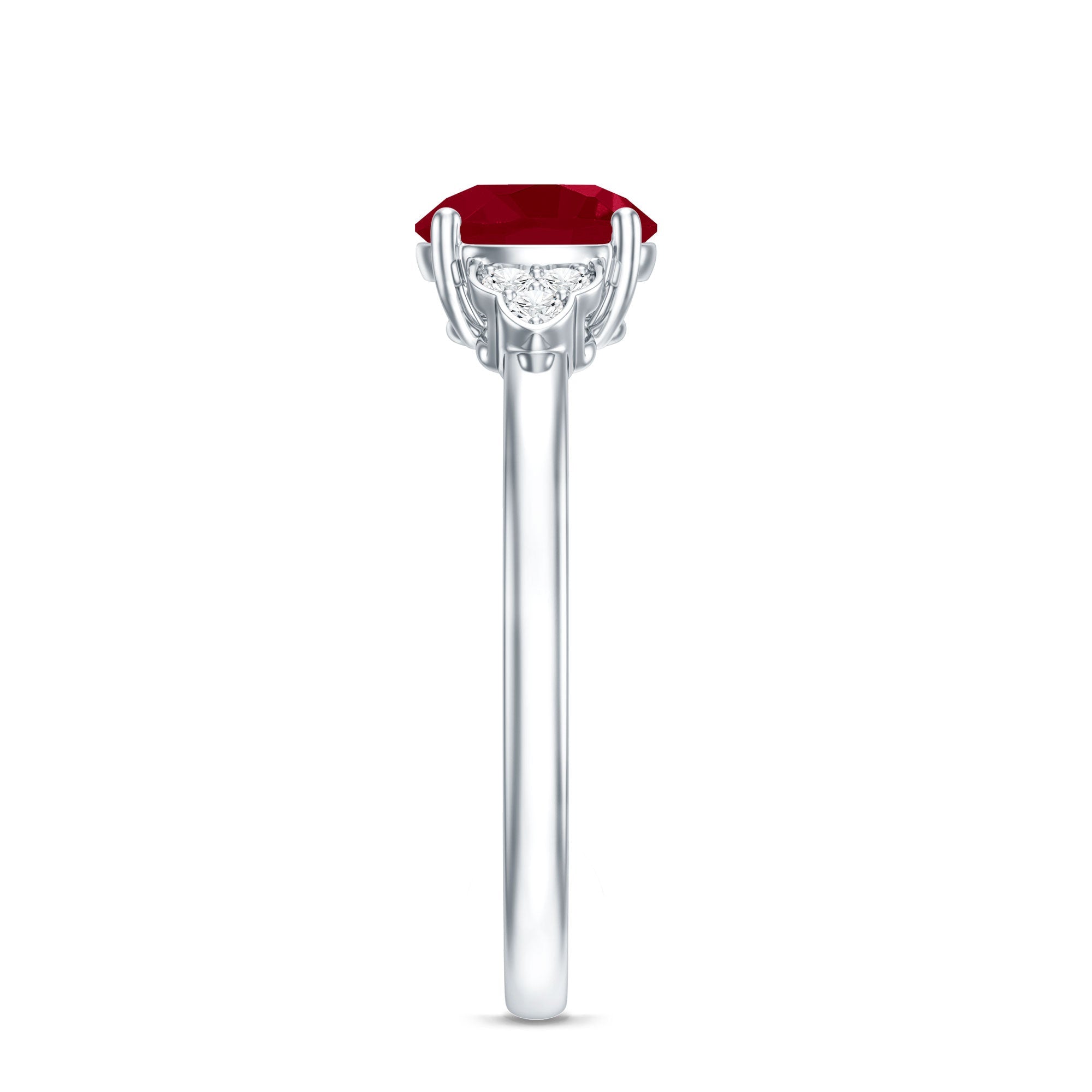 Ruby Promise Ring – AAA Quality Round Cut Ruby With Diamond Trio Accent