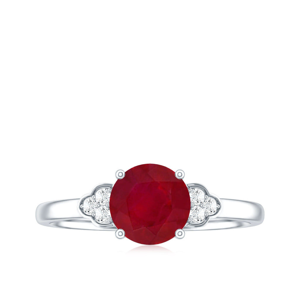 Ruby Promise Ring – AAA Quality Round Cut Ruby With Diamond Trio Accent