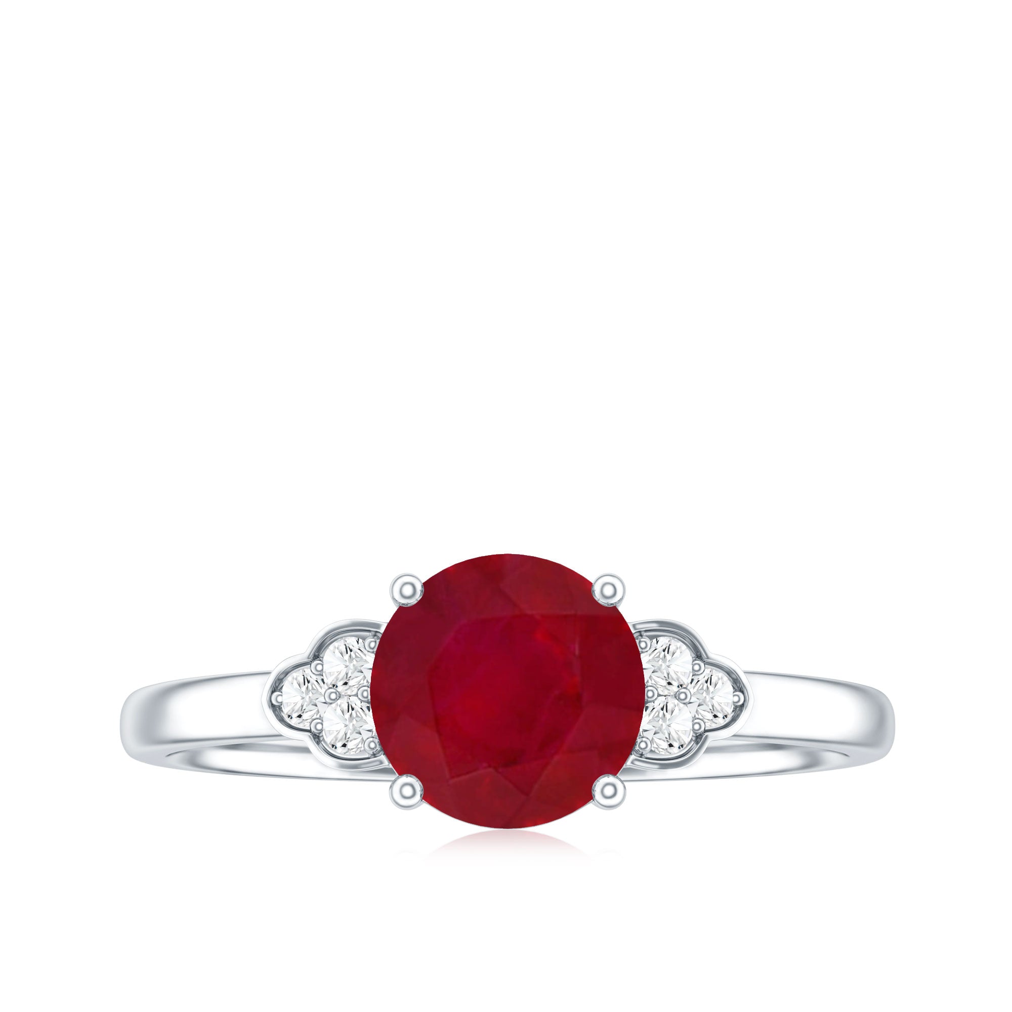 Ruby Promise Ring – AAA Quality Round Cut Ruby With Diamond Trio Accent