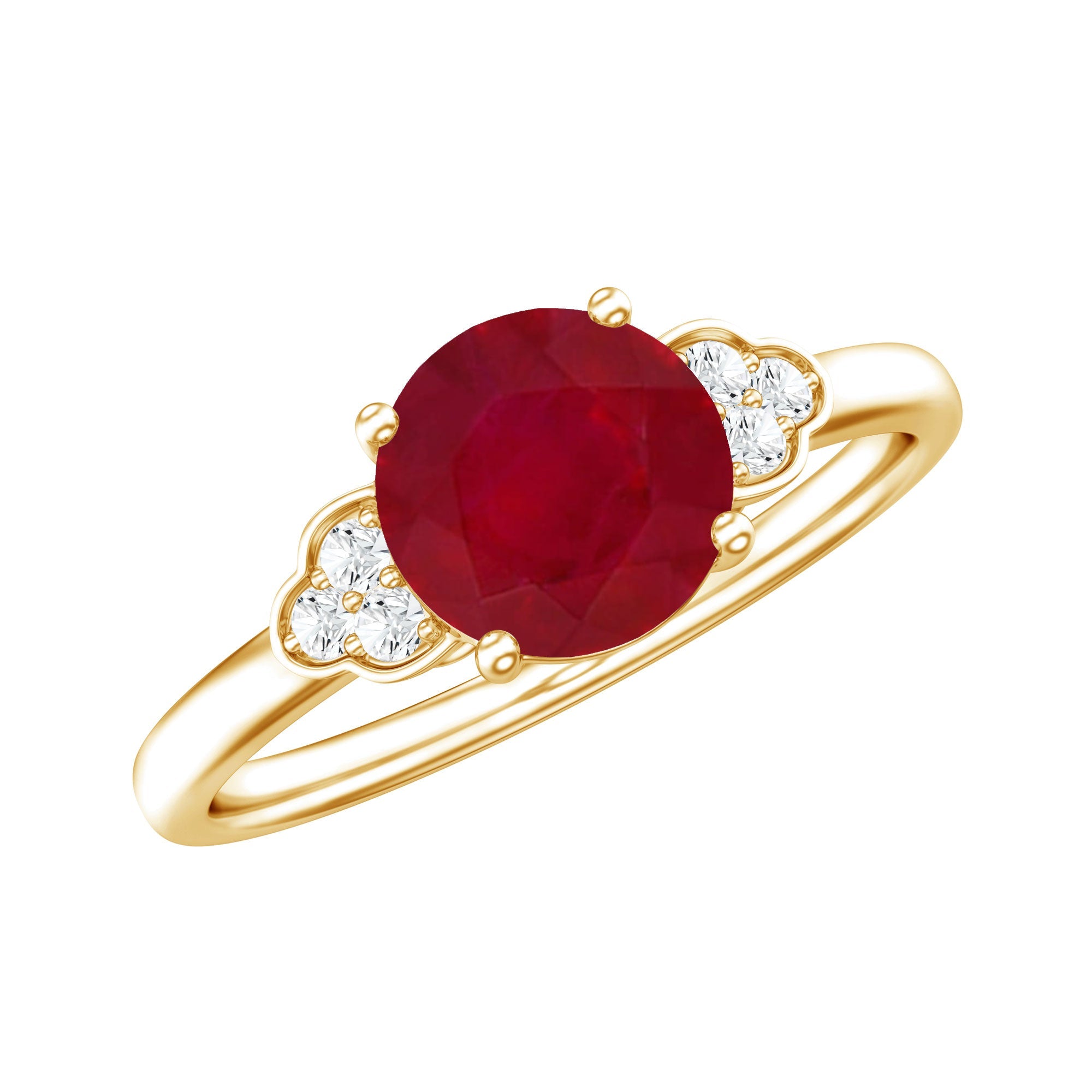 Ruby Promise Ring – AAA Quality Round Cut Ruby With Diamond Trio Accent