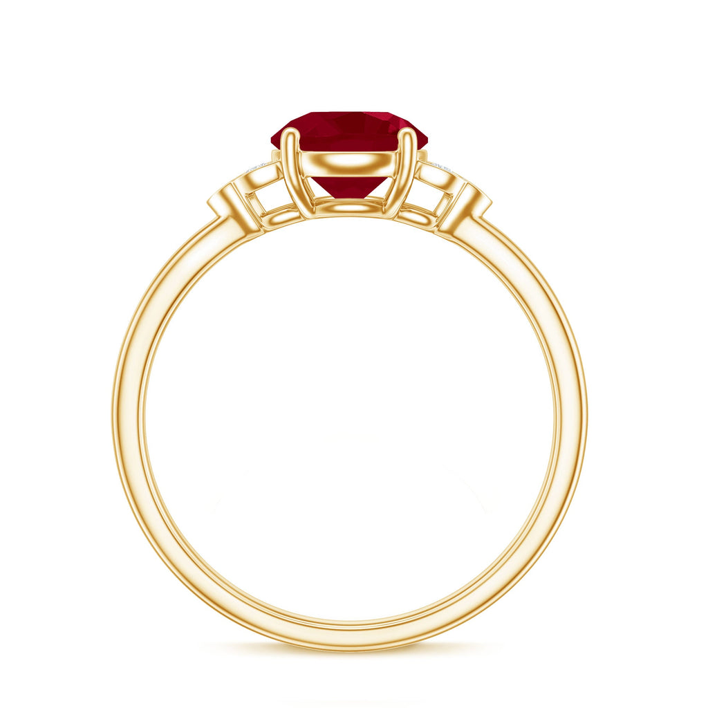 Ruby Promise Ring – AAA Quality Round Cut Ruby With Diamond Trio Accent