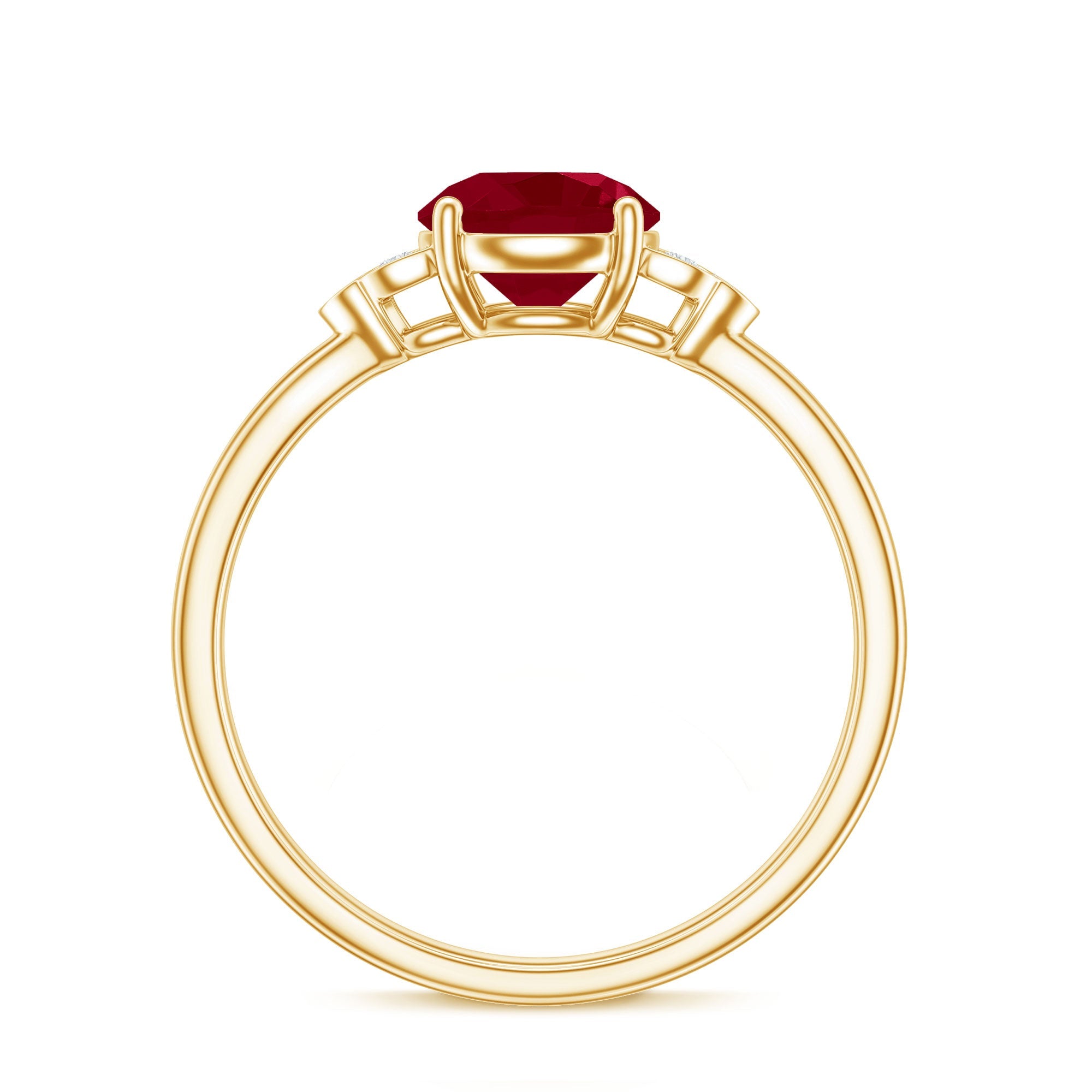 Ruby Promise Ring – AAA Quality Round Cut Ruby With Diamond Trio Accent
