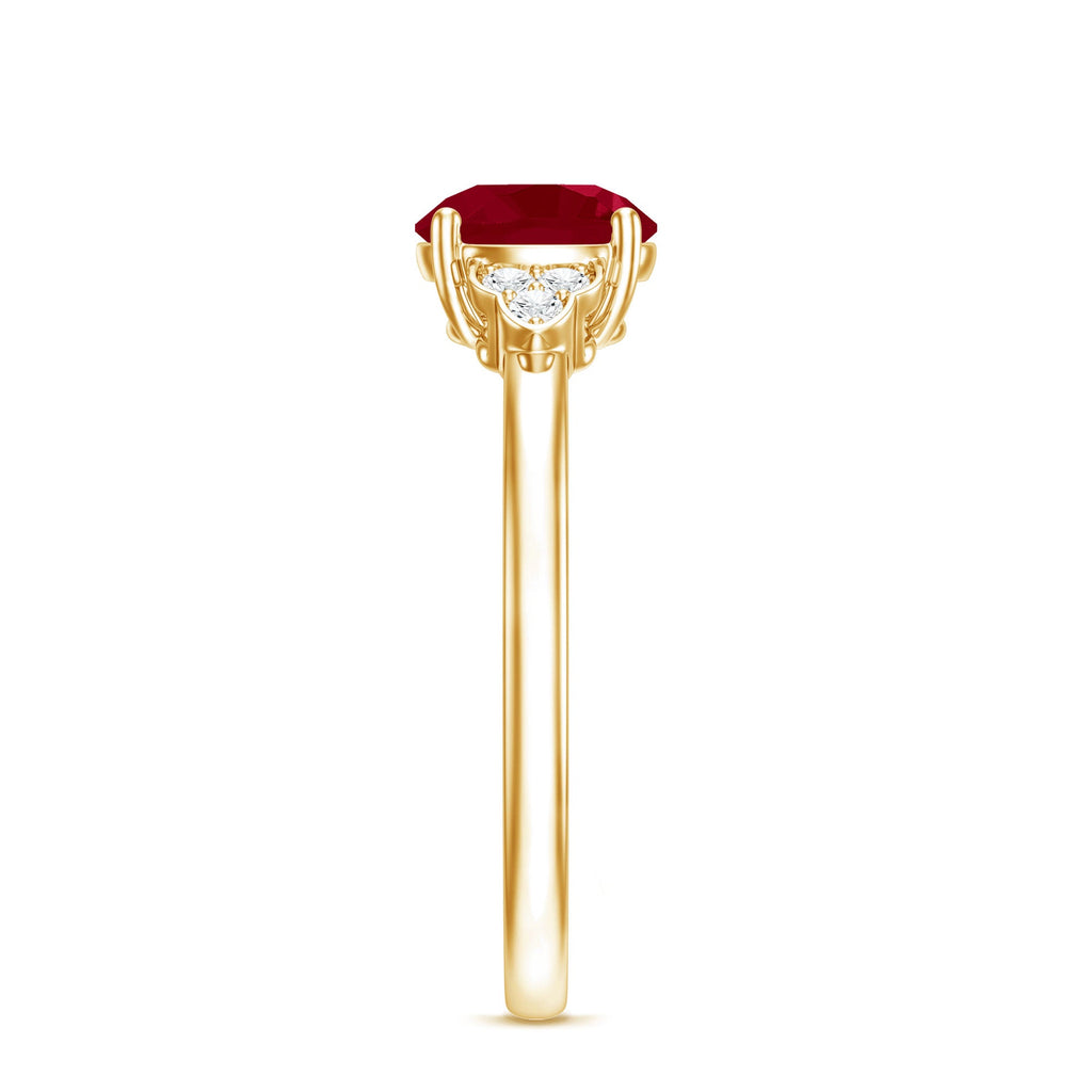 Ruby Promise Ring – AAA Quality Round Cut Ruby With Diamond Trio Accent