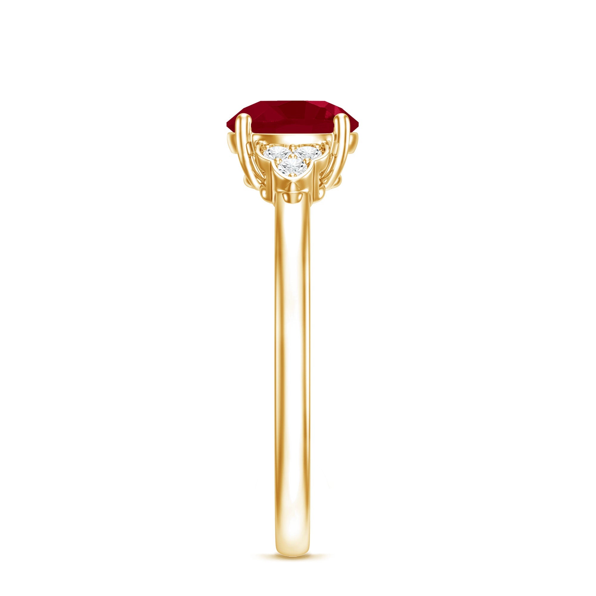 Ruby Promise Ring – AAA Quality Round Cut Ruby With Diamond Trio Accent