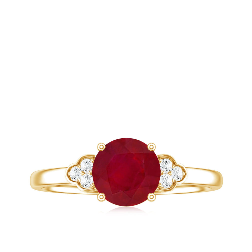 Ruby Promise Ring – AAA Quality Round Cut Ruby With Diamond Trio Accent