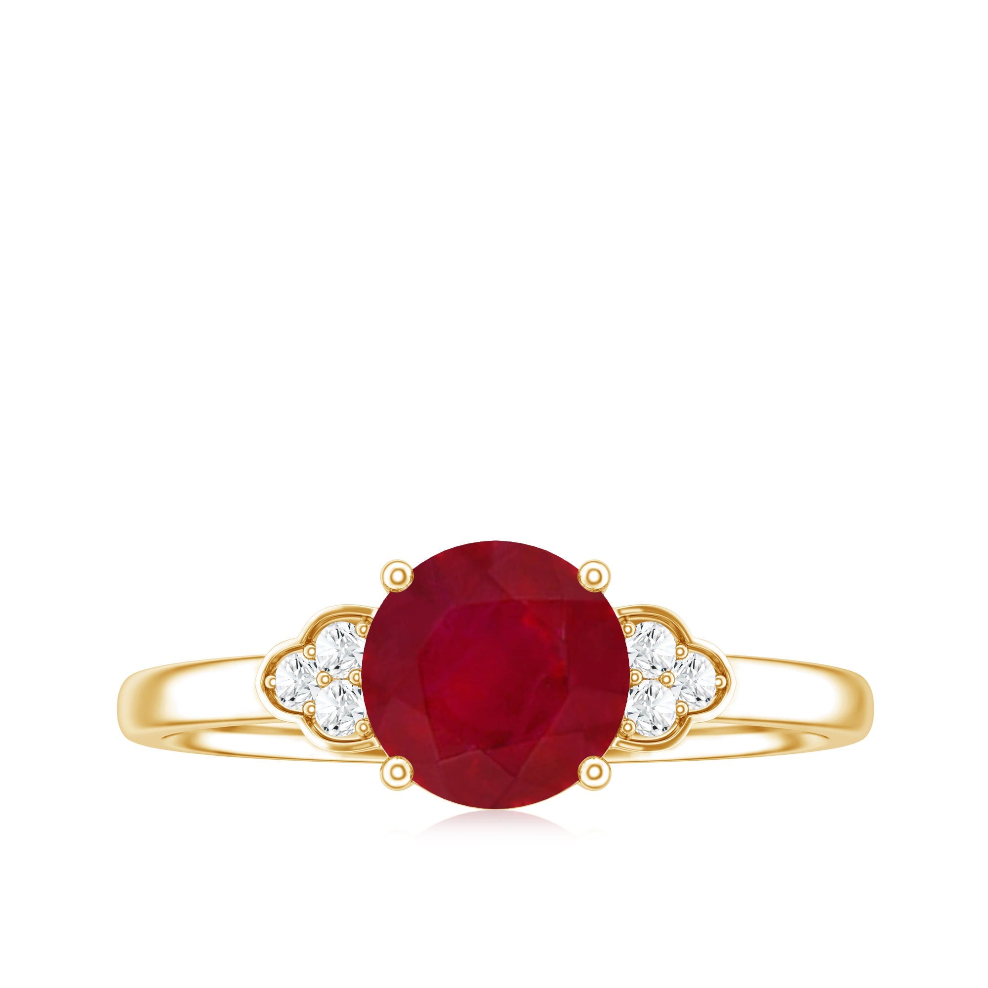 Ruby Promise Ring – AAA Quality Round Cut Ruby With Diamond Trio Accent